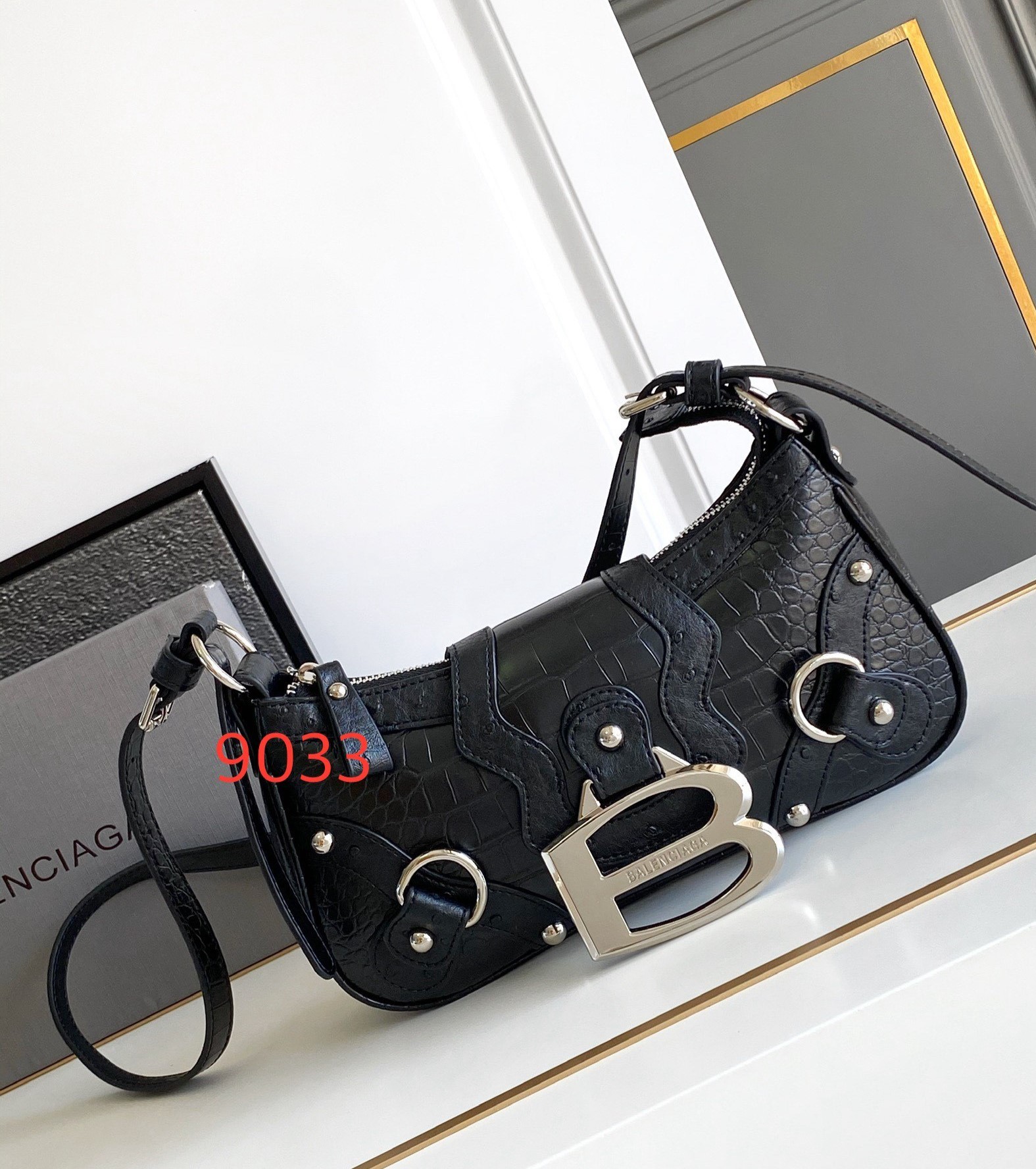 Hourglass iconic Essex small shoulder bag Black Jacquard - Bag - Gorchic - $149.99