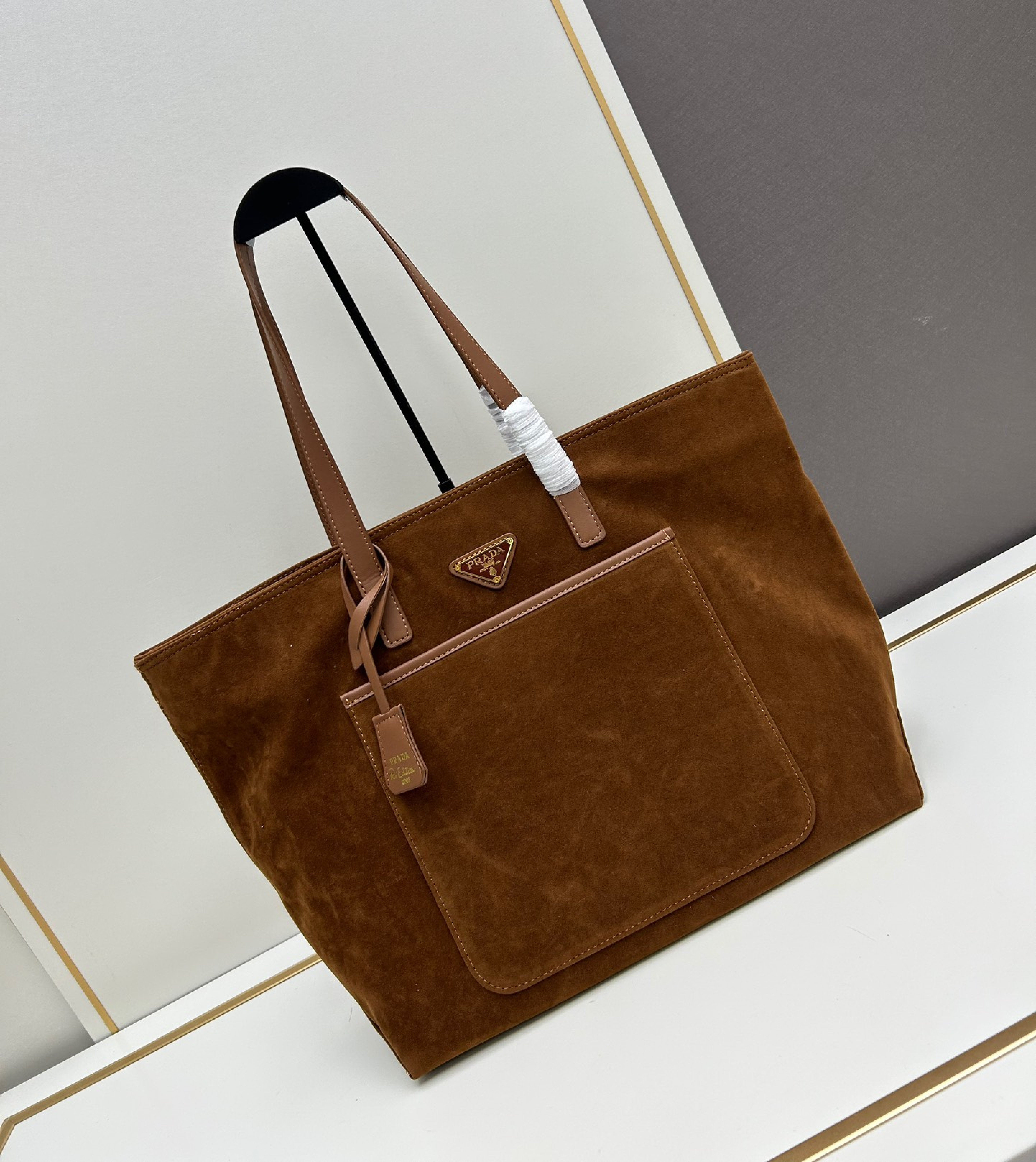 Saffiano texture Suede Large Brown Tote - Gorchic - $146.99