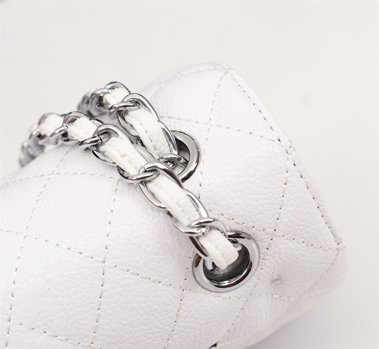 CC Inspired Classic Double Flap Bag White Caviar Sier Hardware - Bag - Gorchic - $122.99