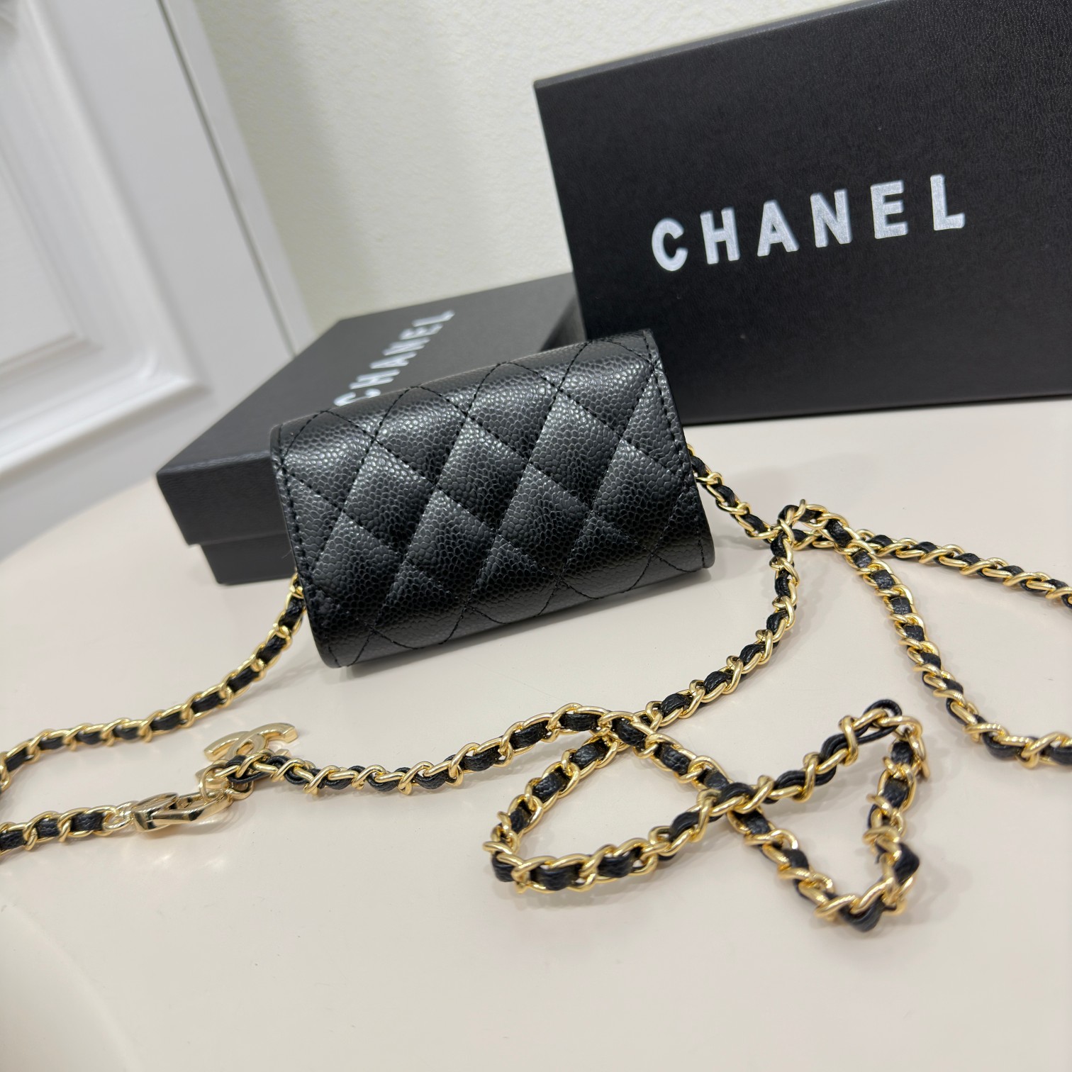 CC Inspired Black Metallic Calfskin Quilted Flap Chain Waist Bag - Gorchic - $83.99