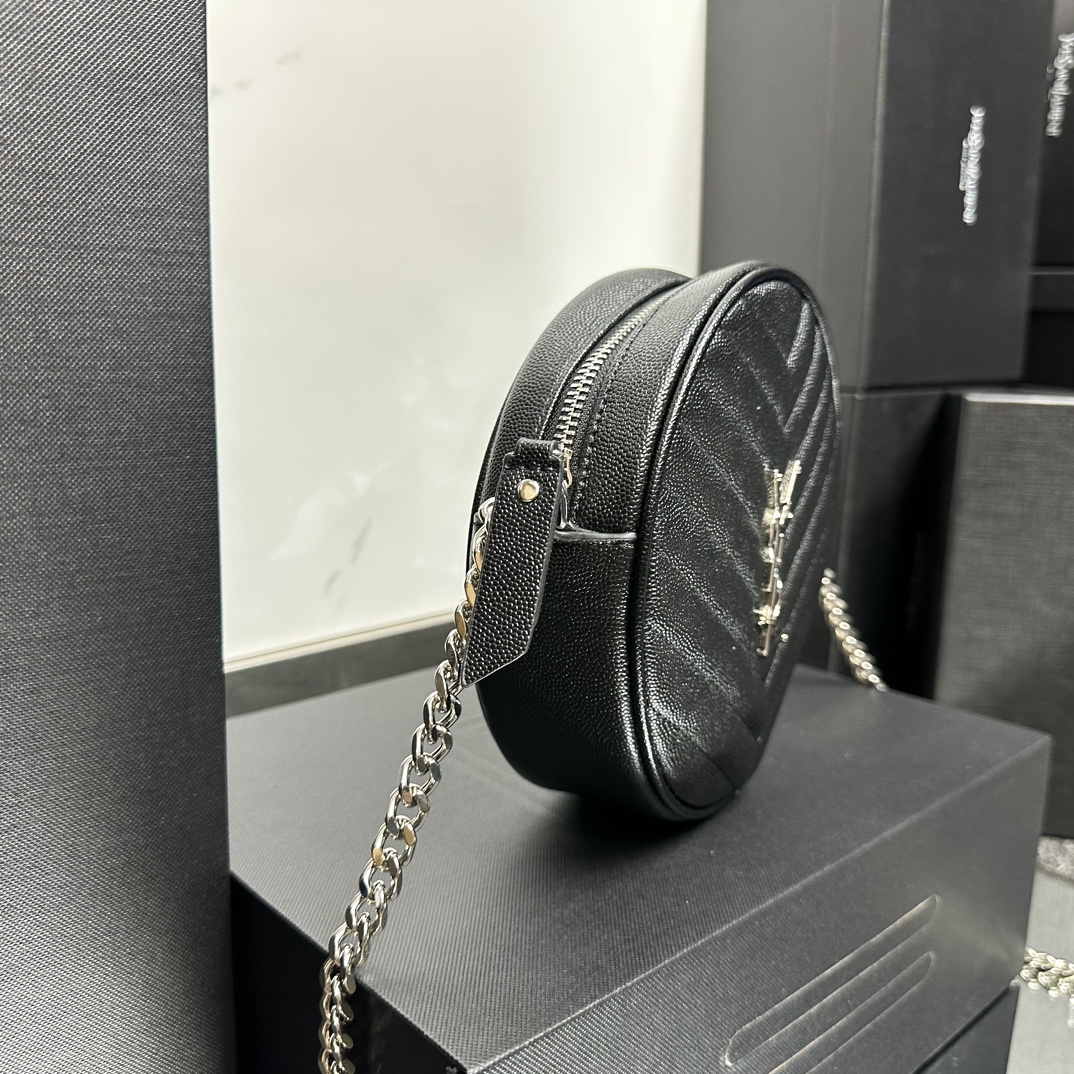 Lady Designer Grain De Poudre Matelasse Chevron Quilted Round Vinyle Camera Bag Deep Marine-Sier hardware - Bag - Gorchic - $131.99