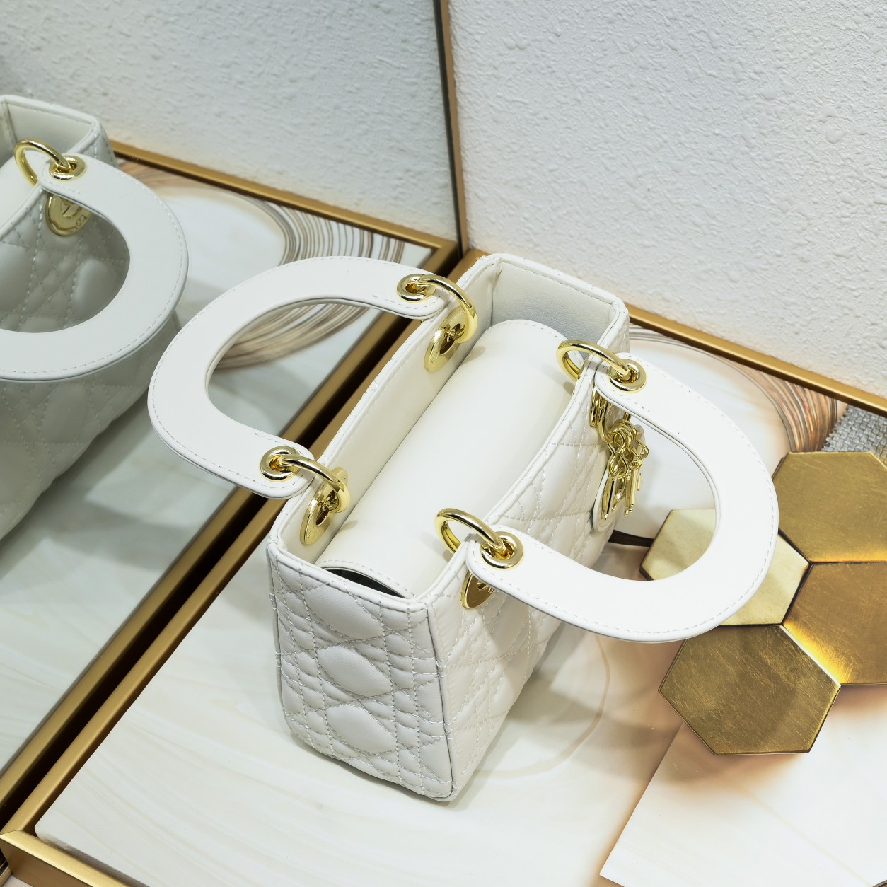 D Inspired Mini Lady D Inspired Bag White Cannage Calfskin - Bag - Gorchic - $138.99