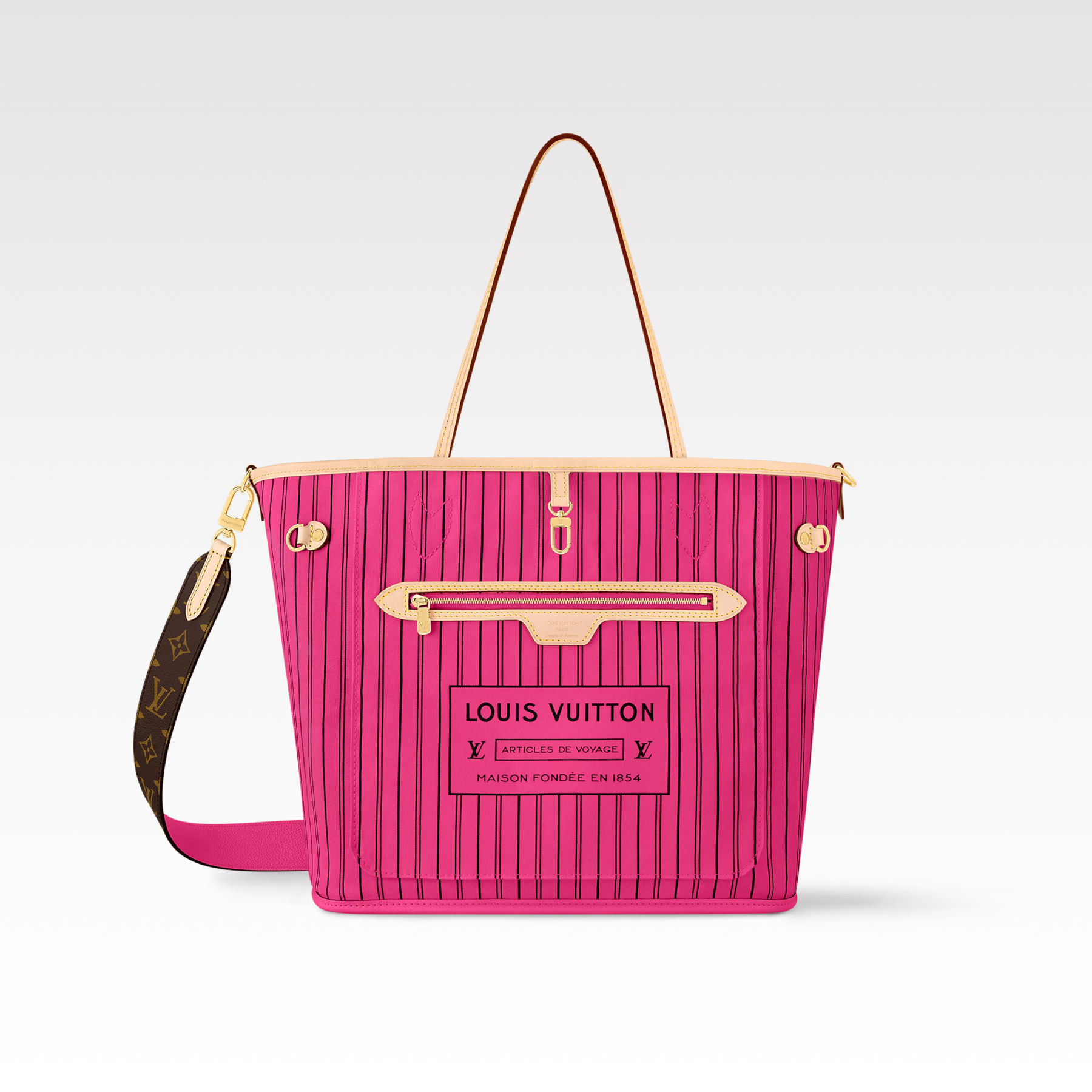 Designer Monogram Neverfull Bandoulière Inside Out MM Size Pink Pondichery Bag - Gorchic - $136.99