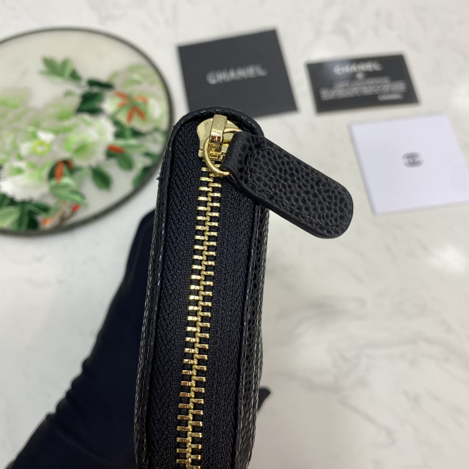 CC Inspired Caviar Chevron Quilted Wallet -Fishseed Pattern Gold Wallet - Gorchic - $52.99