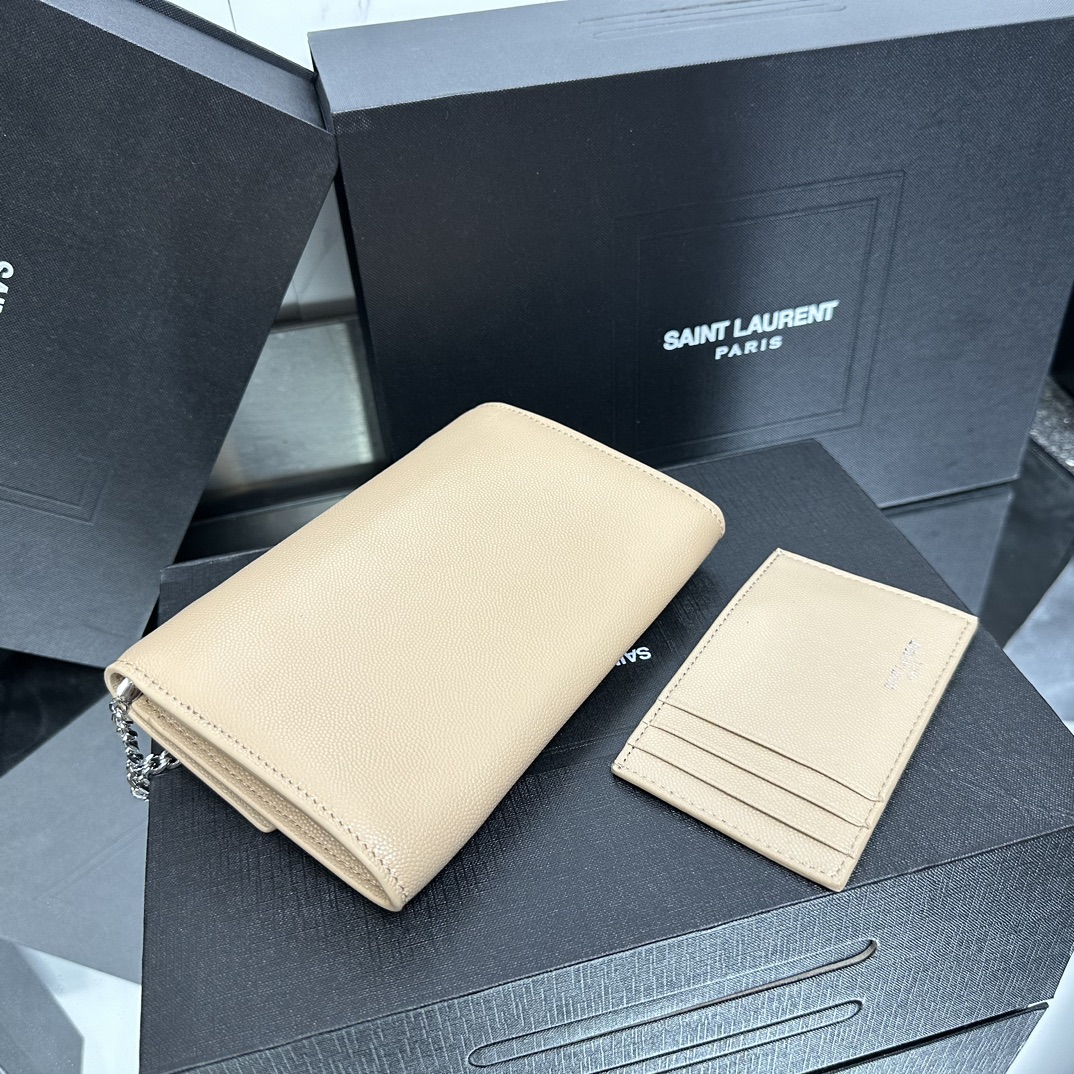 Lady Designer  Grain De Poudre Monogram Uptown Chain Wallet Dark Beige-Sier hardware - Bag - Gorchic - $122.99