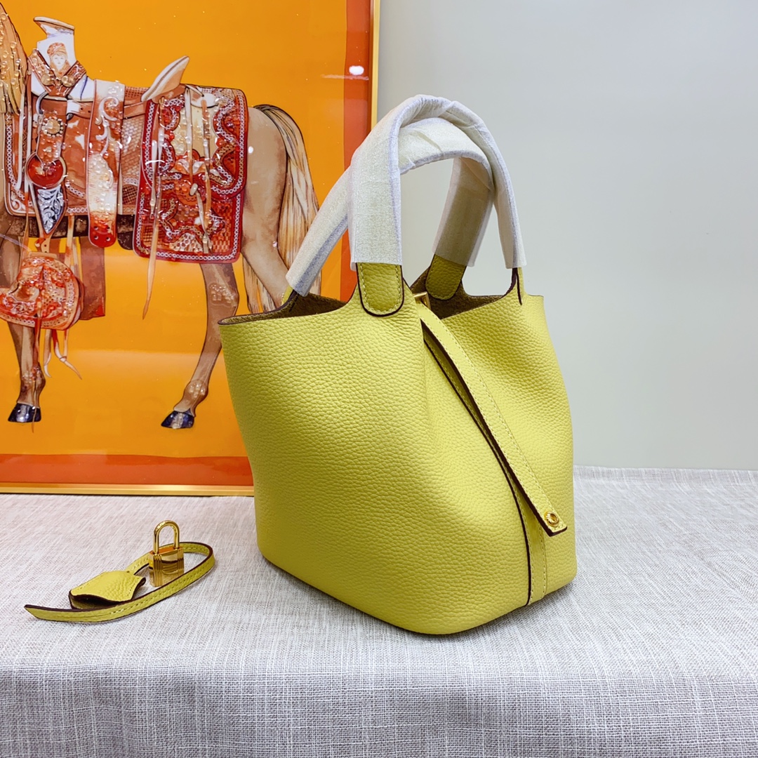 H-Inspired Clemence Picotin Lock Bag Golden Hardware -Yellow Bag - Gorchic - $151.99