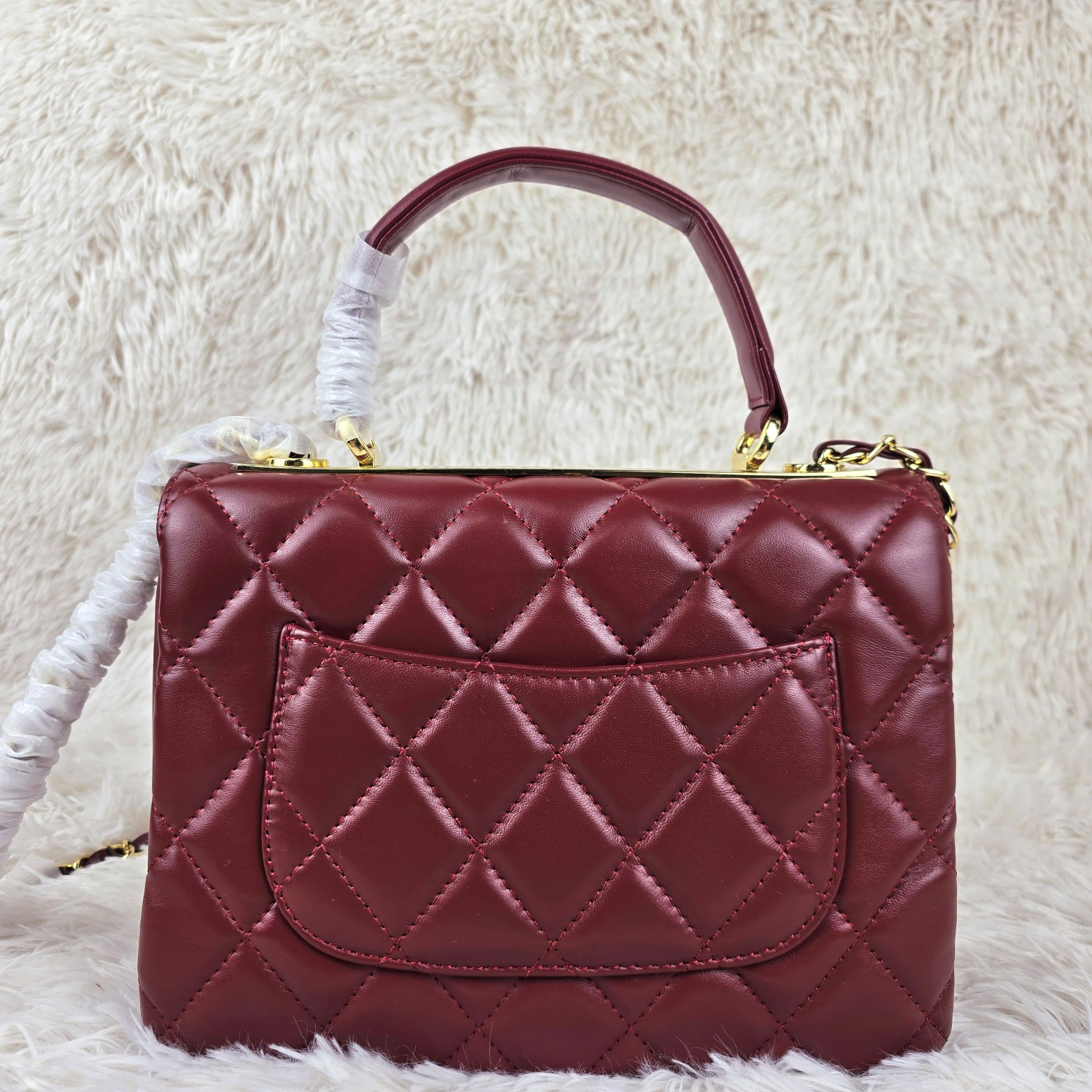 CC Inspired Top Handle Flap Bag Lambskin - Wine - Gorchic - $140.99