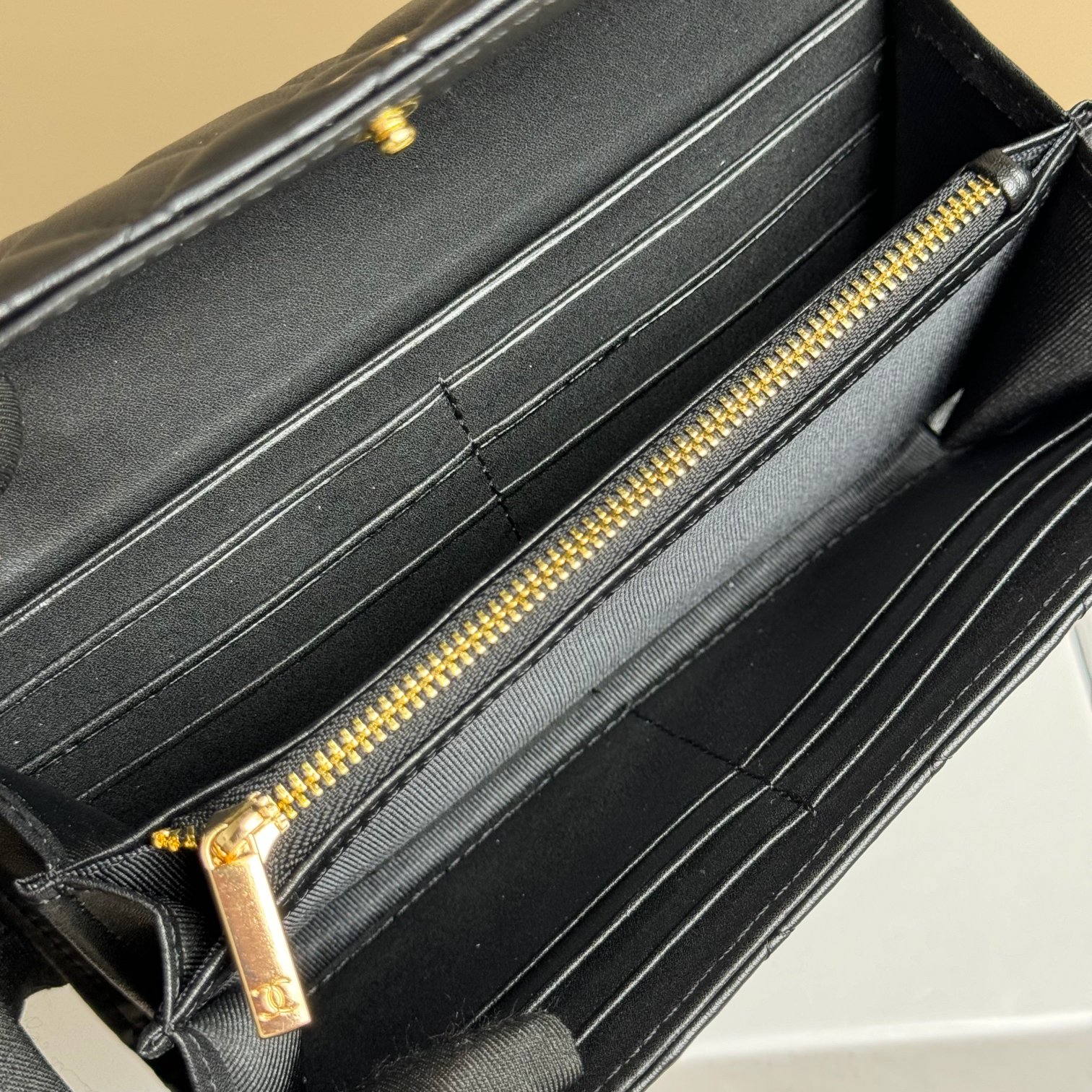CC Inspired Counterfeit Caviar Leather Wallet-Black Gold Wallet - Gorchic - $59.99