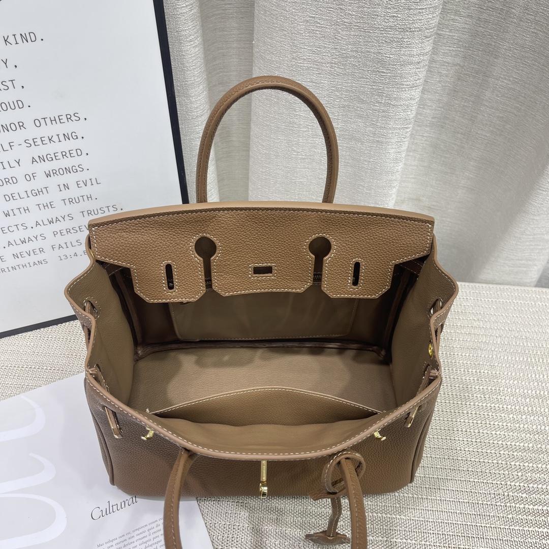H-Inspired Birkin Togo Retourne Bag Golden Hardware -Dark Brown Bag - Gorchic - $185.99