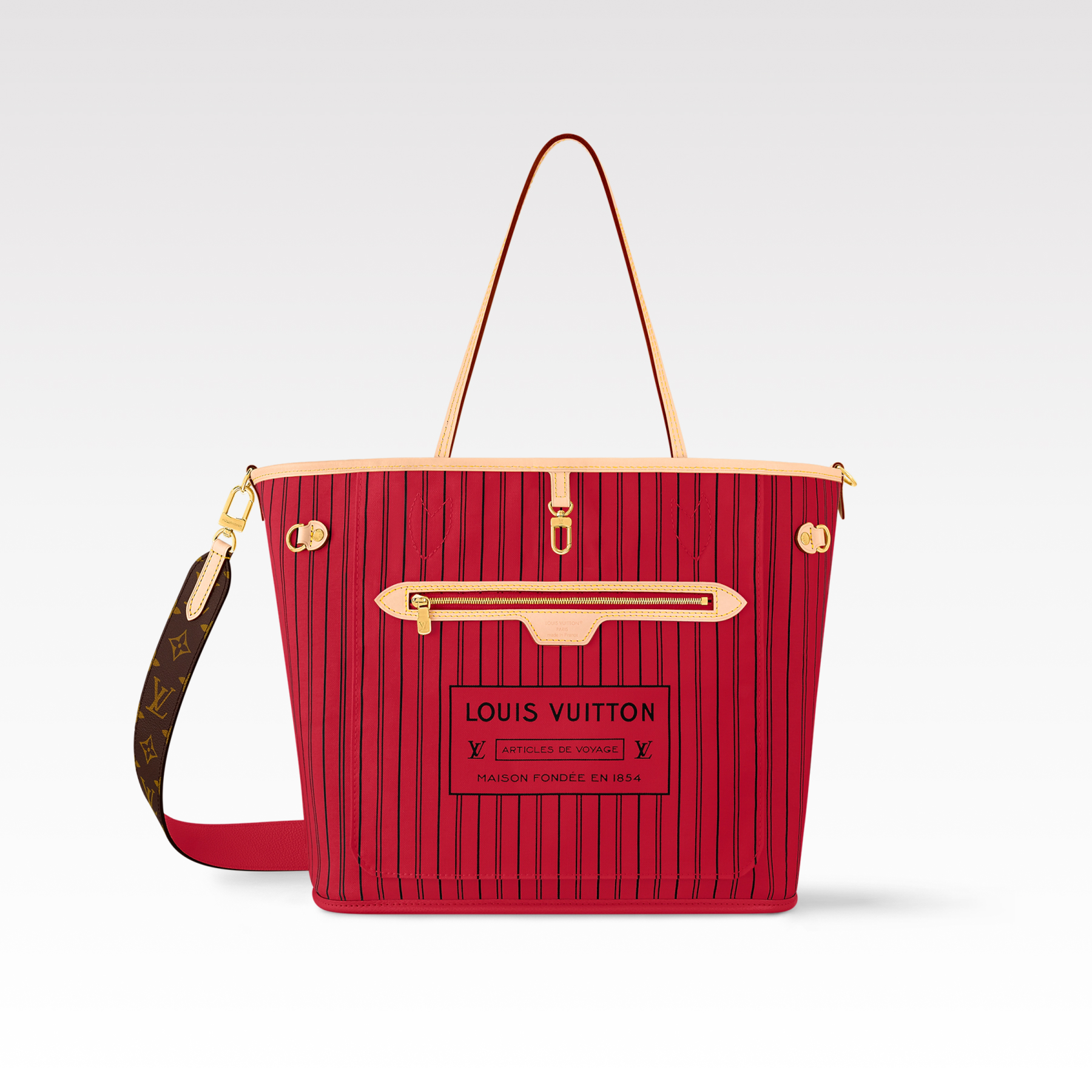 Designer Monogram Neverfull Bandoulière Inside Out MM Size Rouge Sari Bag - Gorchic - $136.99