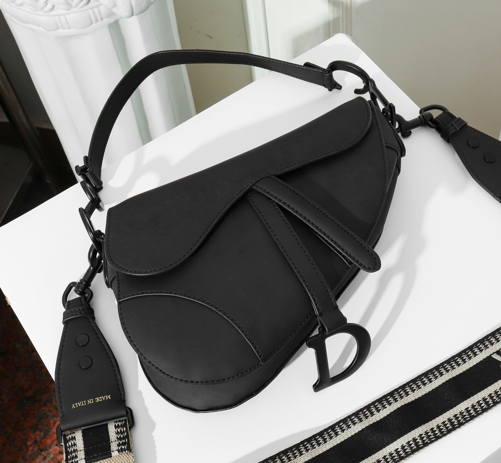 D Inspired Saddle Black Ultramatte Calfskin Bag - Gorchic - $138.99