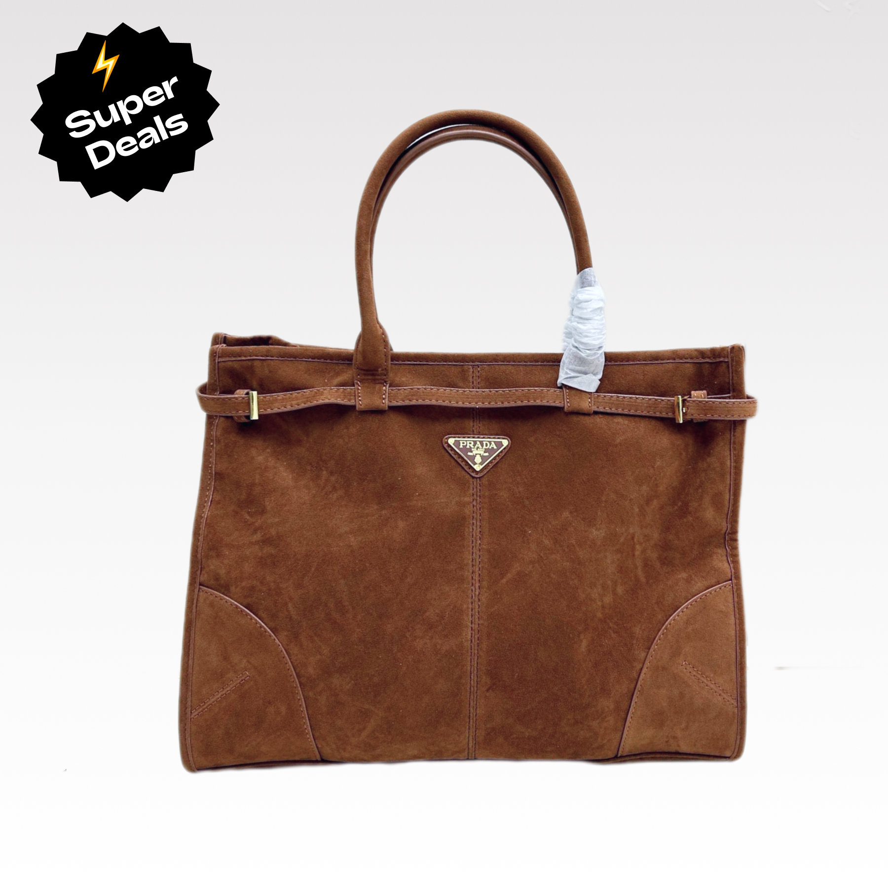 Saffiano texture Large Suede Brown handbag - Gorchic - $136.99