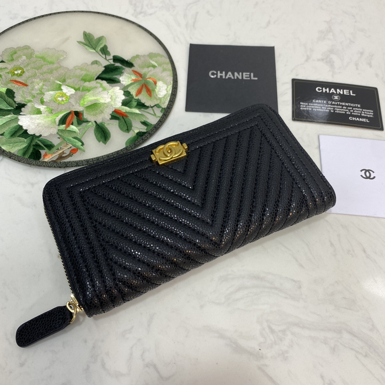 CC Inspired Caviar Chevron Quilted Wallet -Fishseed Pattern Gold Wallet - Gorchic - $52.99