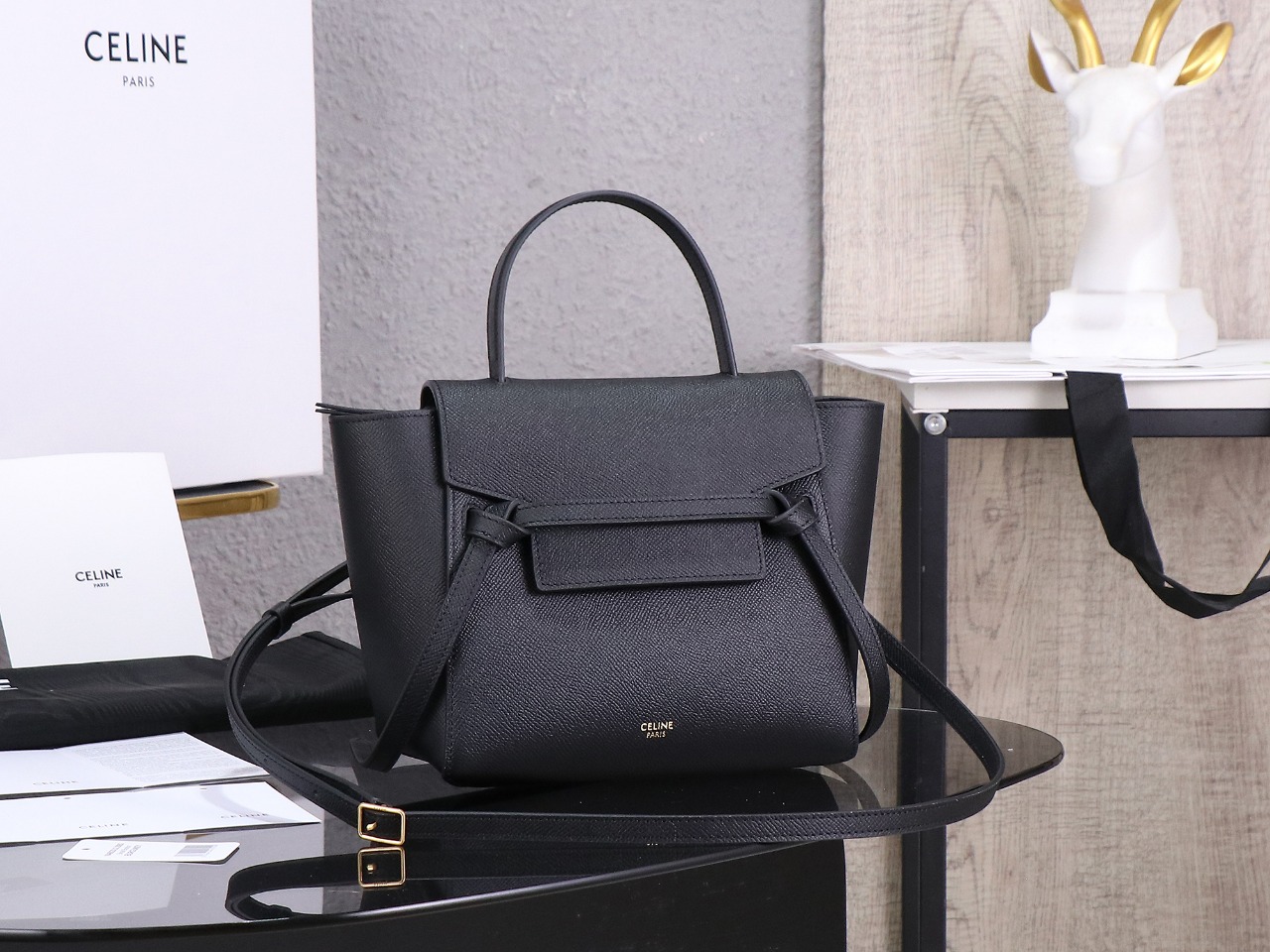 CL MICRO BELT BAG IN GRAINED CALFSKIN BLACK - Bag - Gorchic - $180.99
