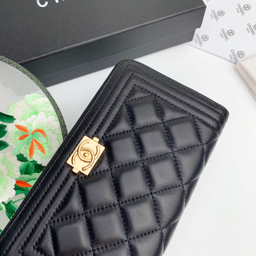 CC Inspired Zip Around Wallet Quilted Caviar Long-Plain Gold Wallet - Gorchic - $52.99