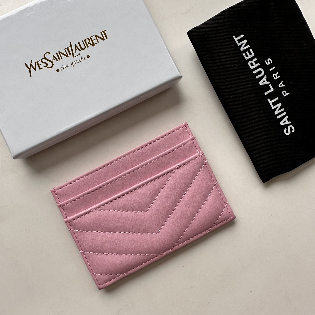 Lady Designer CASSANDRE MATELASSÉ card case in lambskin -Pink Wallet - Gorchic - $35.99