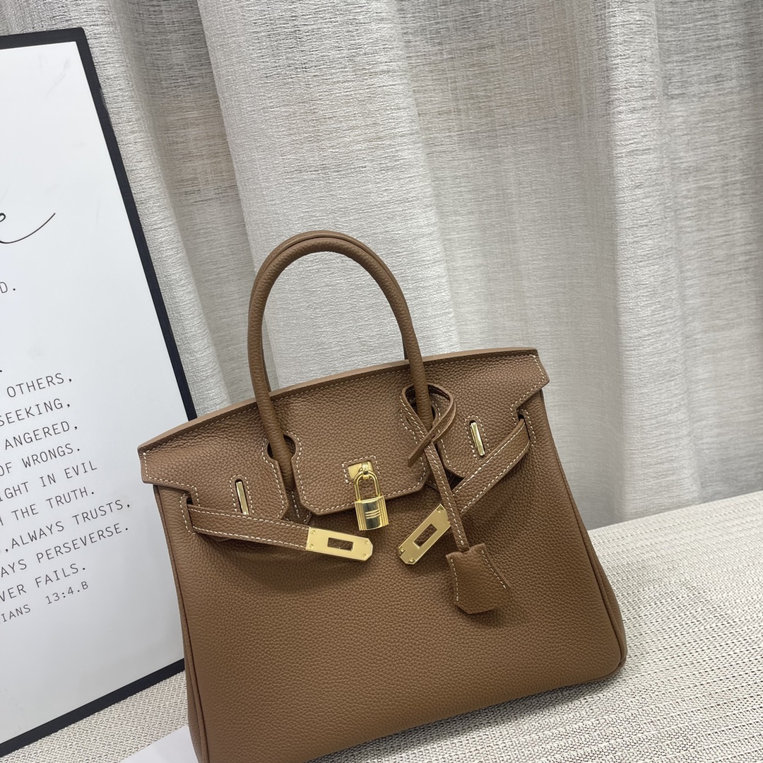 H-Inspired Birkin Togo Retourne Bag Golden Hardware -Dark Brown Bag - Gorchic - $185.99