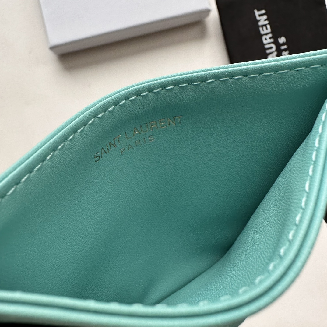 Lady Designer CASSANDRE MATELASSÉ card case in lambskin -Blue Wallet - Gorchic - $35.99