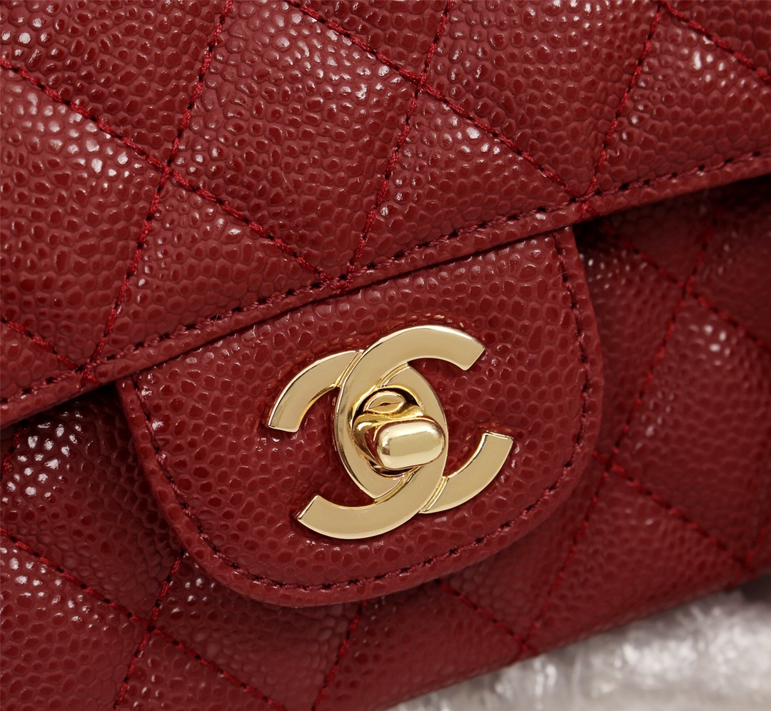 CC Inspired Classic Double Flap Bag Dark Red Caviar Golden Hardware - Bag - Gorchic - $122.99