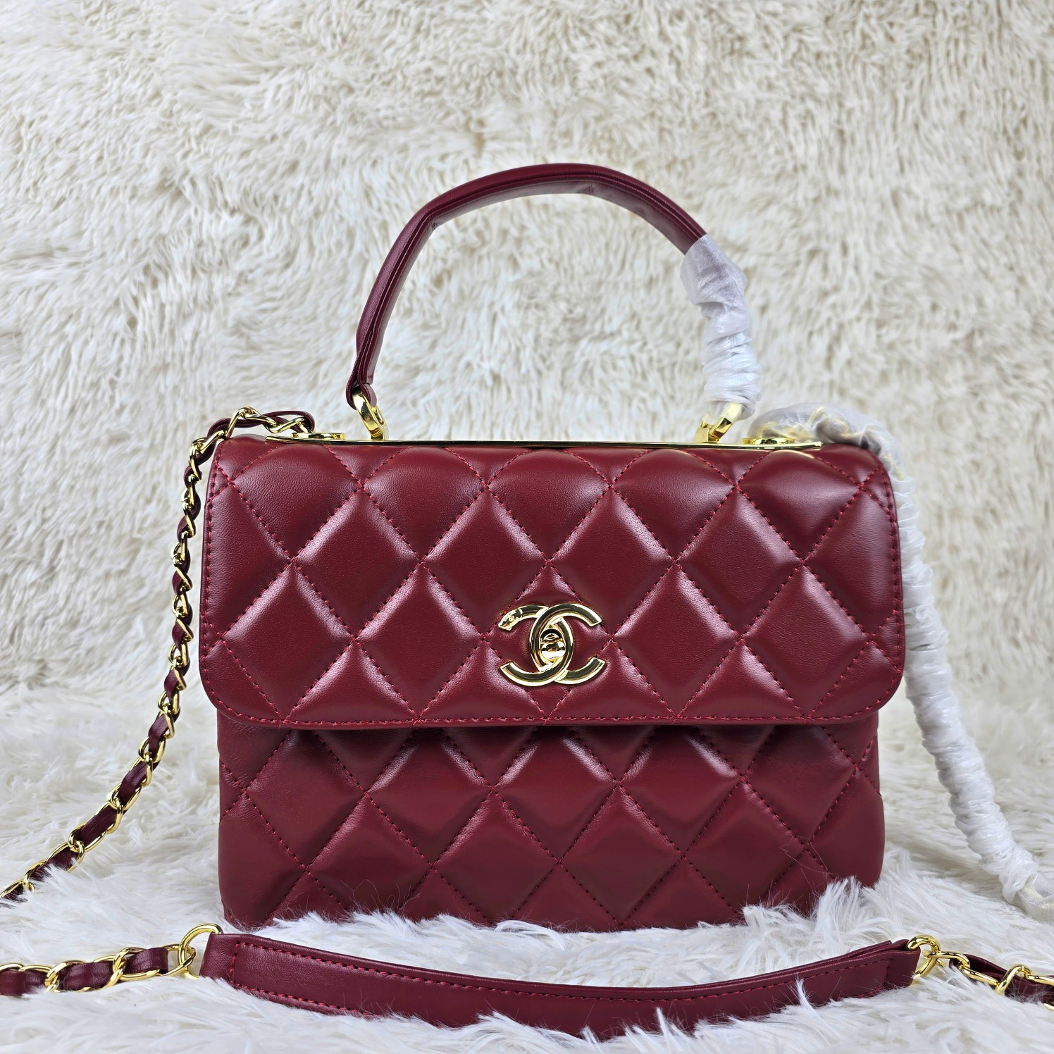 CC Inspired Top Handle Flap Bag Lambskin - Wine - Gorchic - $140.99