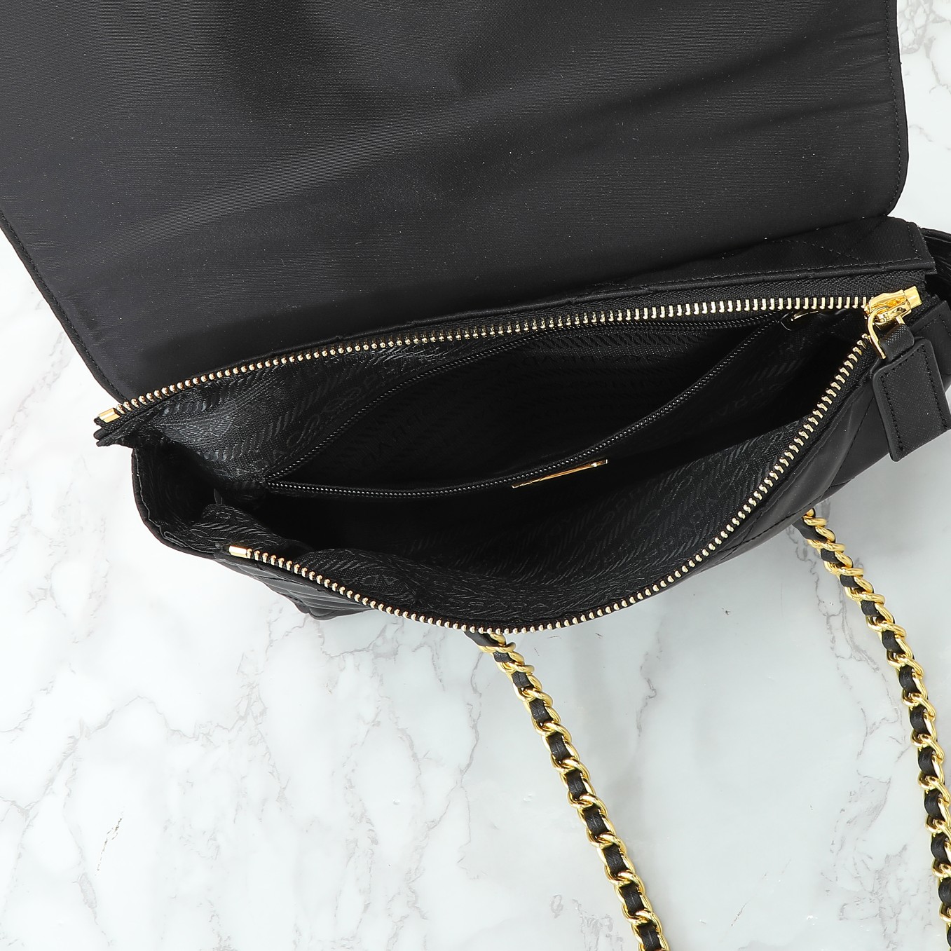 Saffiano texture Tessuto Impuntu Quilted Flap Shoulder Black Bag - Gorchic - $132.99