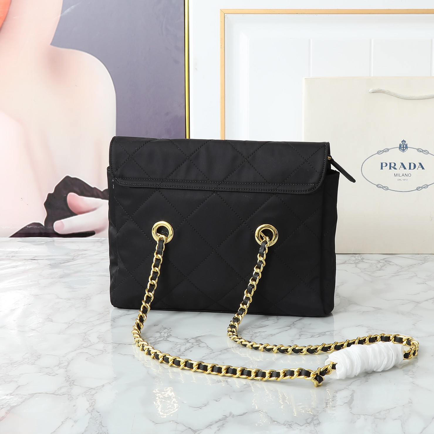 Saffiano texture Tessuto Impuntu Quilted Flap Shoulder Black Bag - Gorchic - $132.99