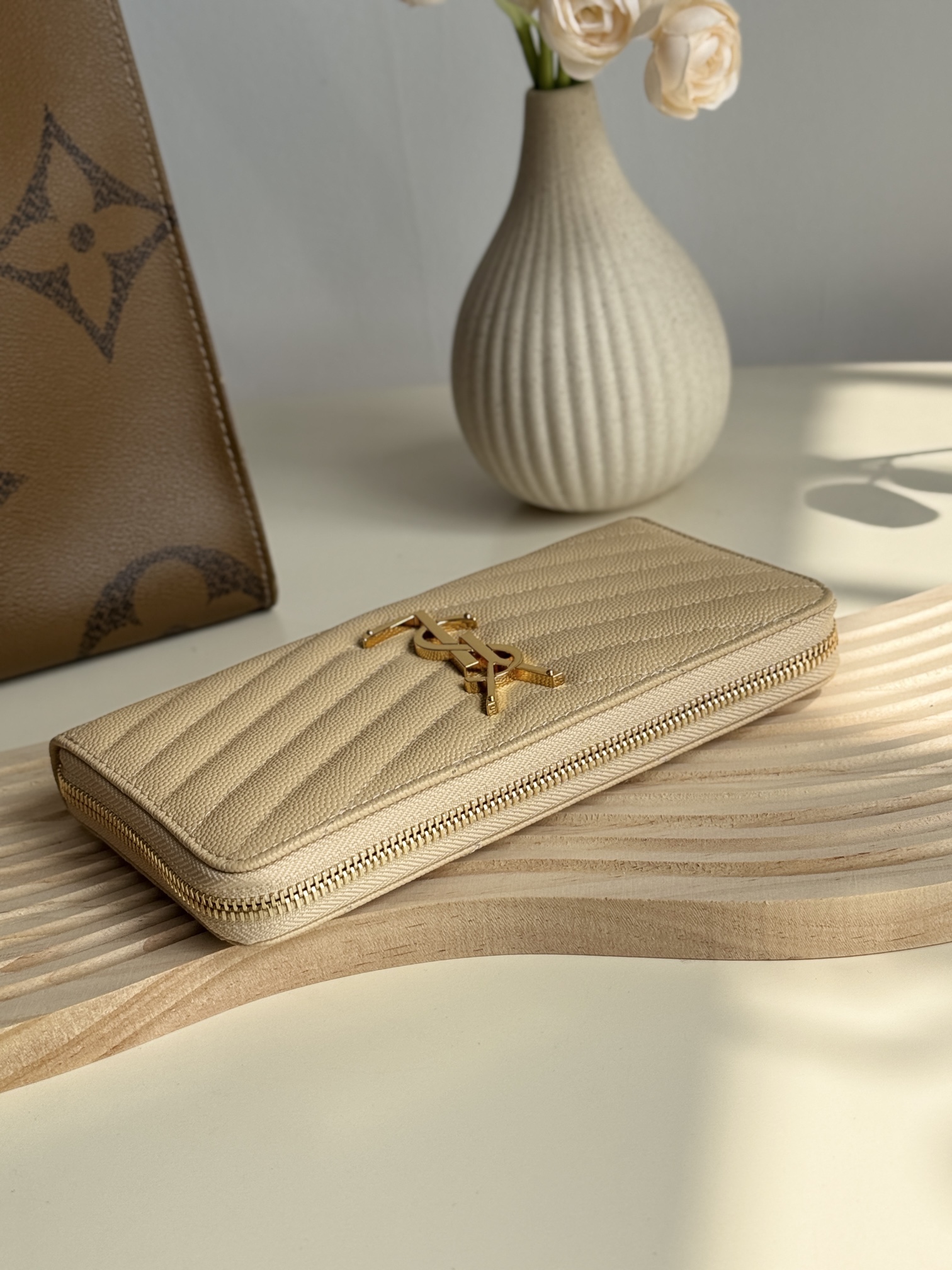 Lady Designer Monogramme leather Wallet -Apricot Wallet - Gorchic - $52.99