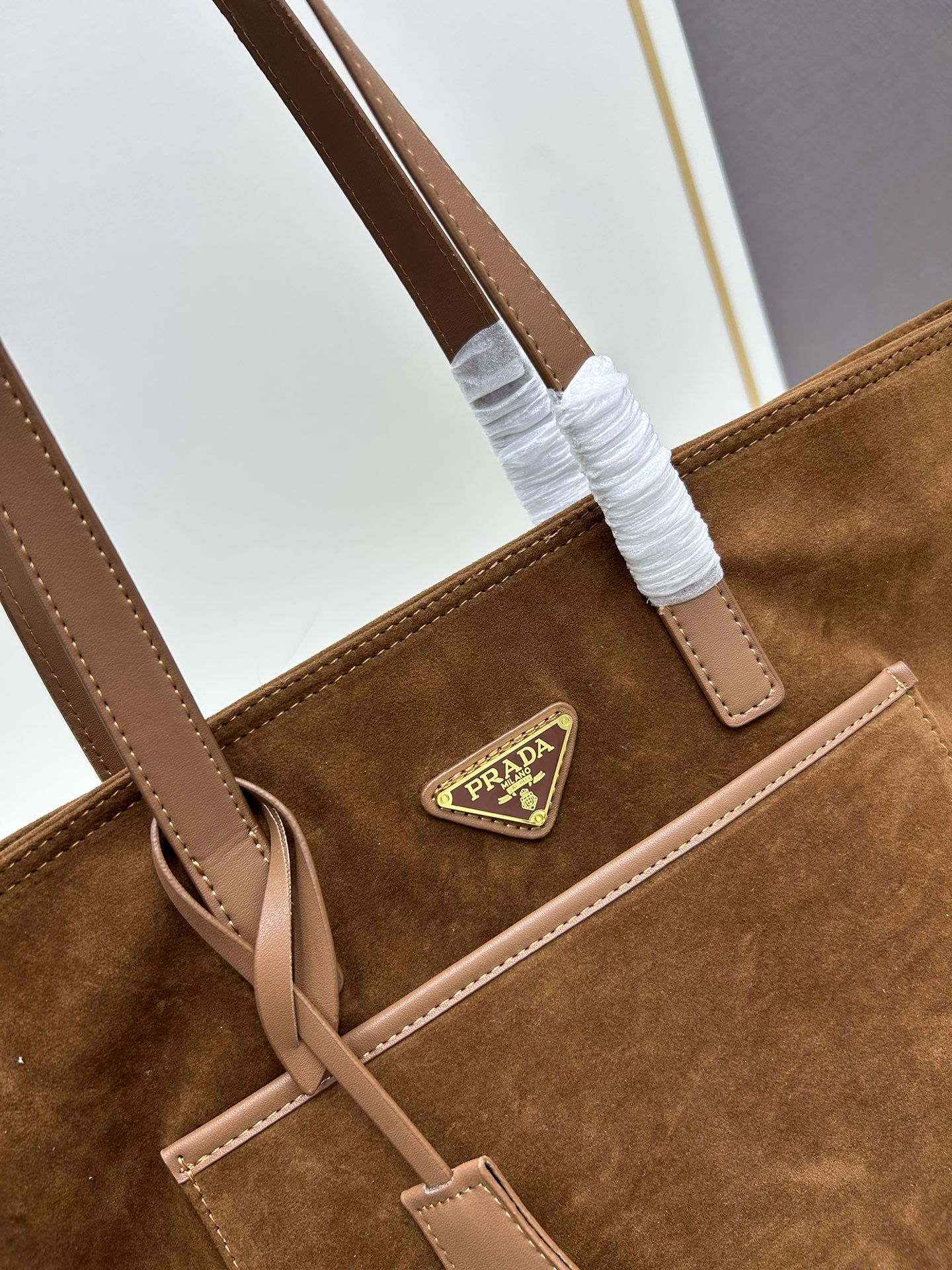 Saffiano texture Suede Large Brown Tote - Gorchic - $146.99