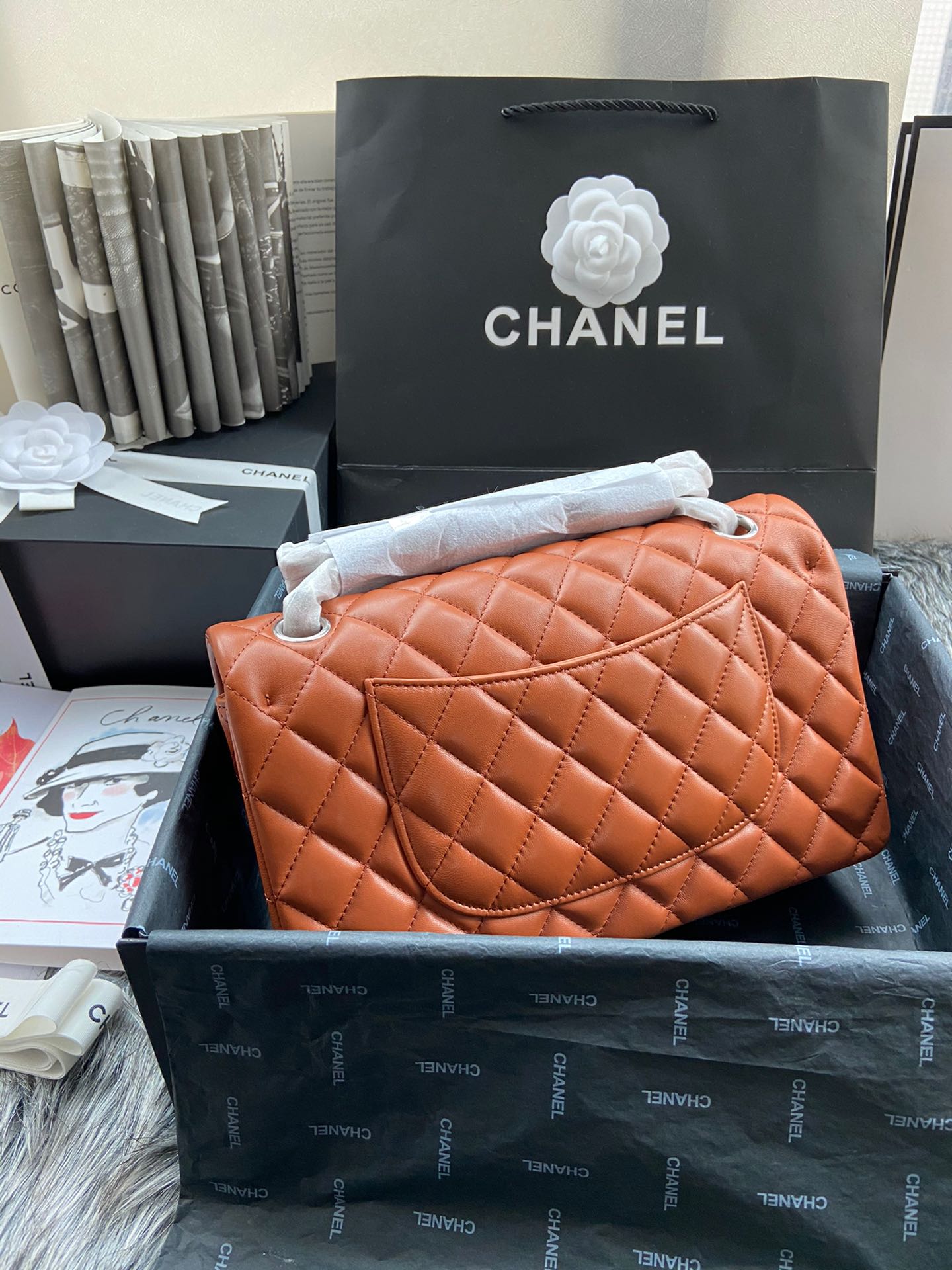 CC Inspired Classic Double Flap Bag Dark Caramel Sier Hardware - Bag - Gorchic - $122.99