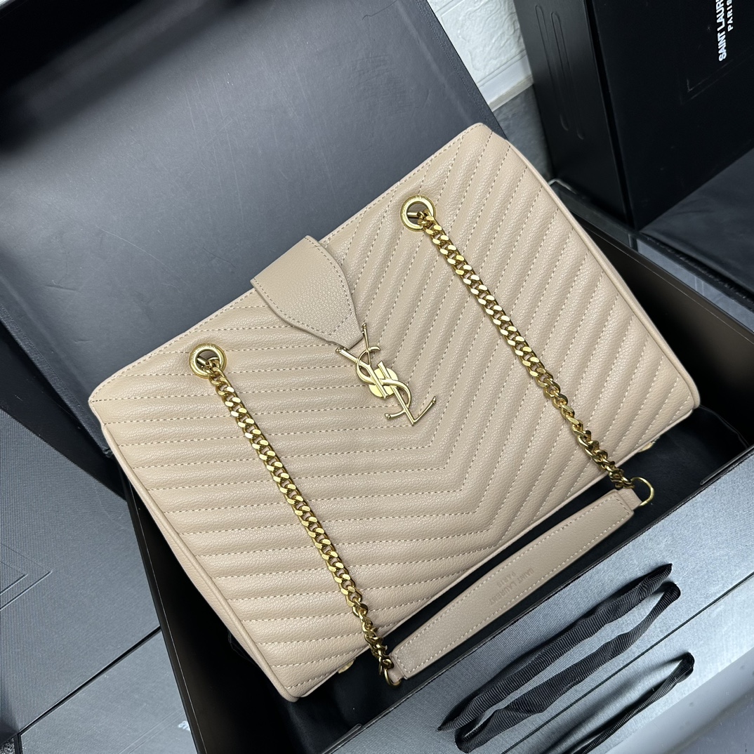 Lady Designer  Grain De Poudre Matelasse Chevron Monogram Shopping Bag Apricot - Bag - Gorchic - $153.99