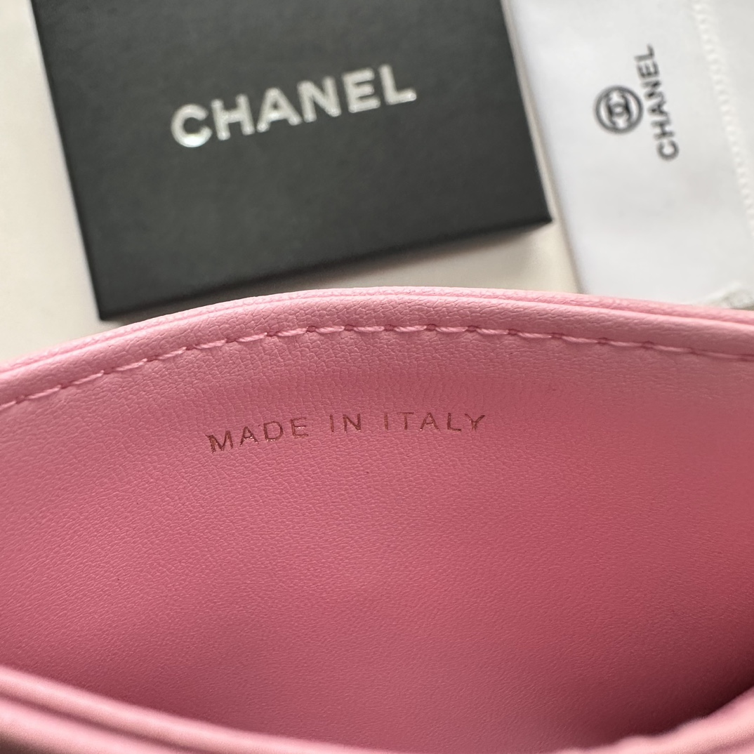 CC Inspired CLASSIC CARD HOLDER Grained Calfskin Pink Wallet - Gorchic - $37.99