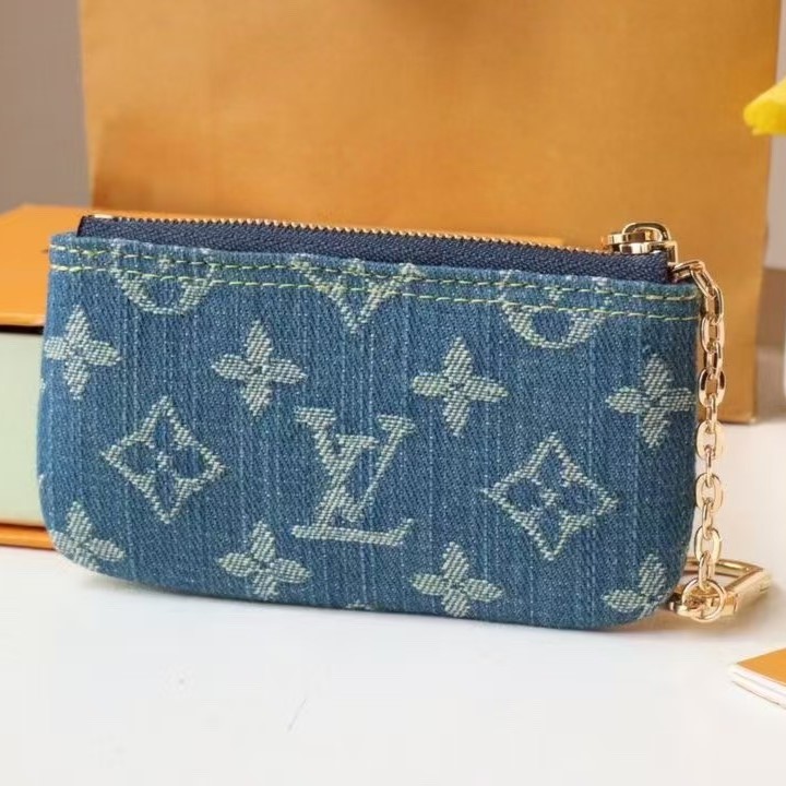 Designer Monogram  Denim Key Pouch - Gorchic - $78.99