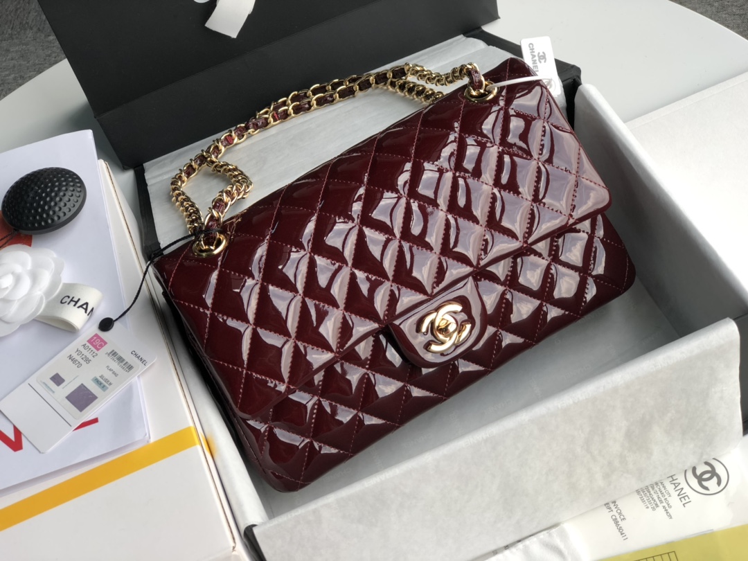 CC Inspired Patent Goatskin Quilted Medium CC Eyelet Flap Burgundy - Bag - Gorchic - $138.99