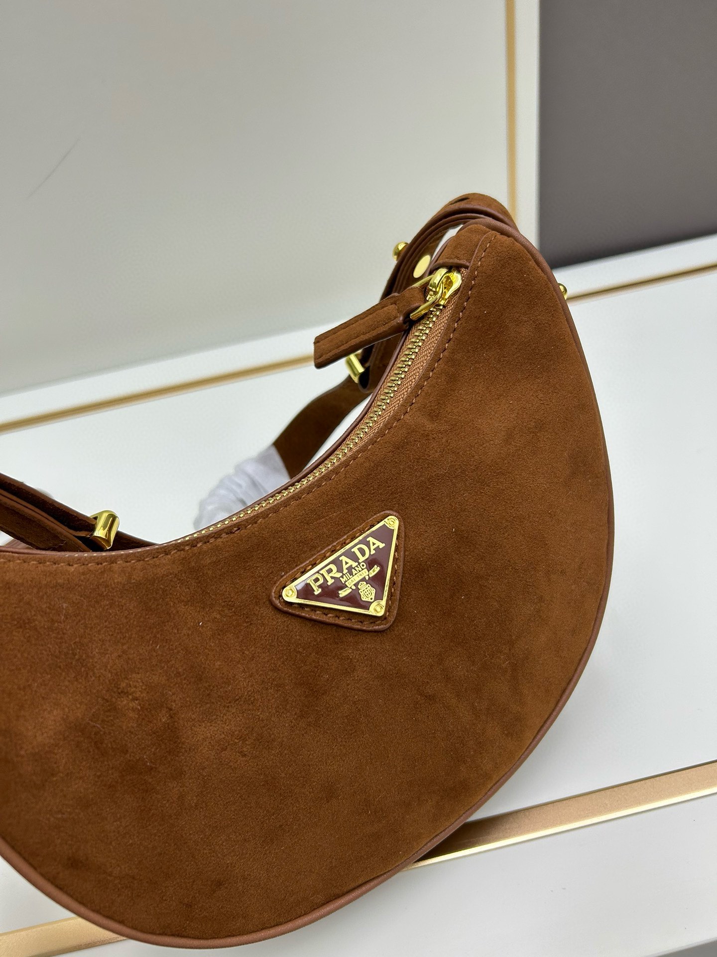 Saffiano texture Arqué Suede Brown Shoulder bag - Gorchic - $116.99