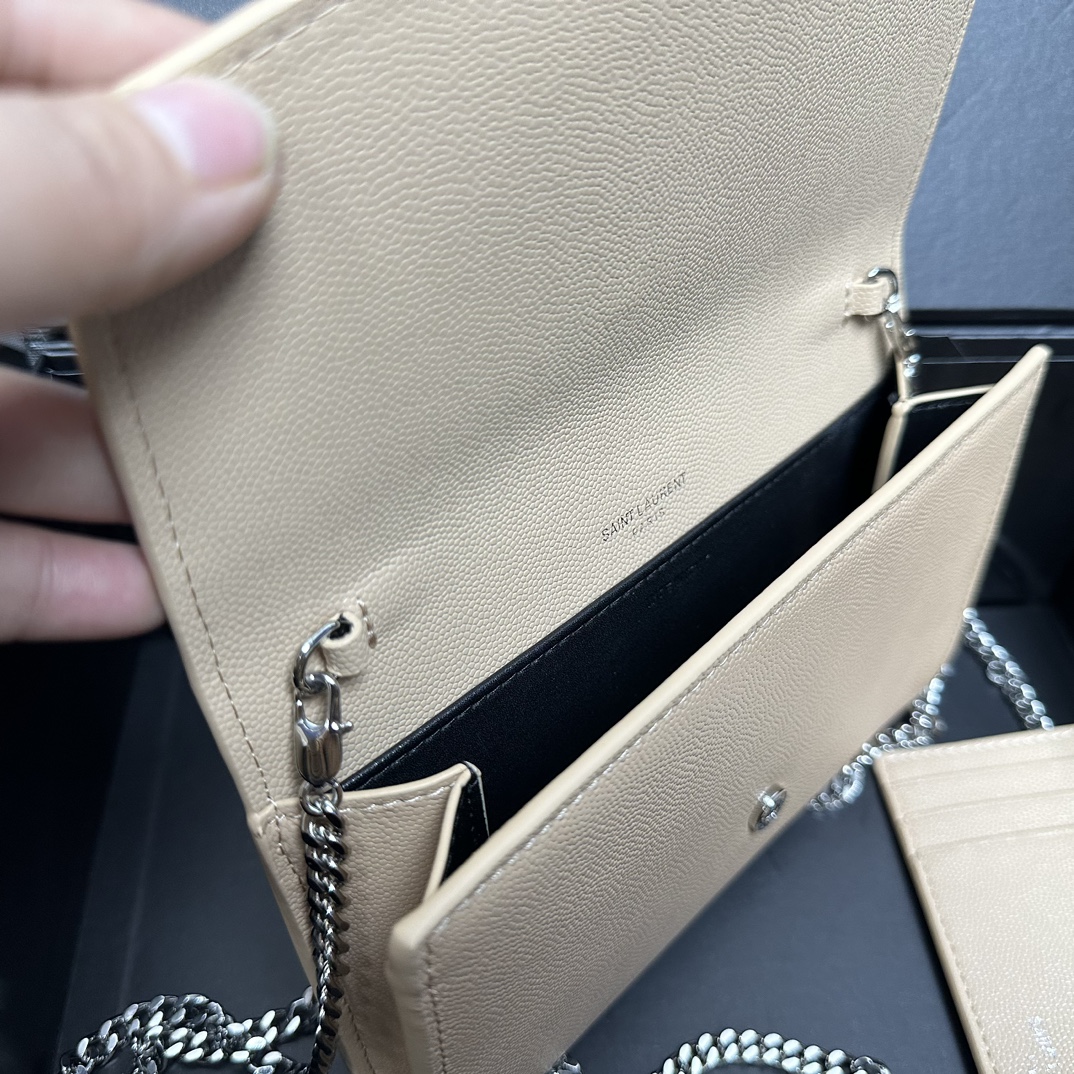 Lady Designer  Grain De Poudre Monogram Uptown Chain Wallet Dark Beige-Sier hardware - Bag - Gorchic - $122.99