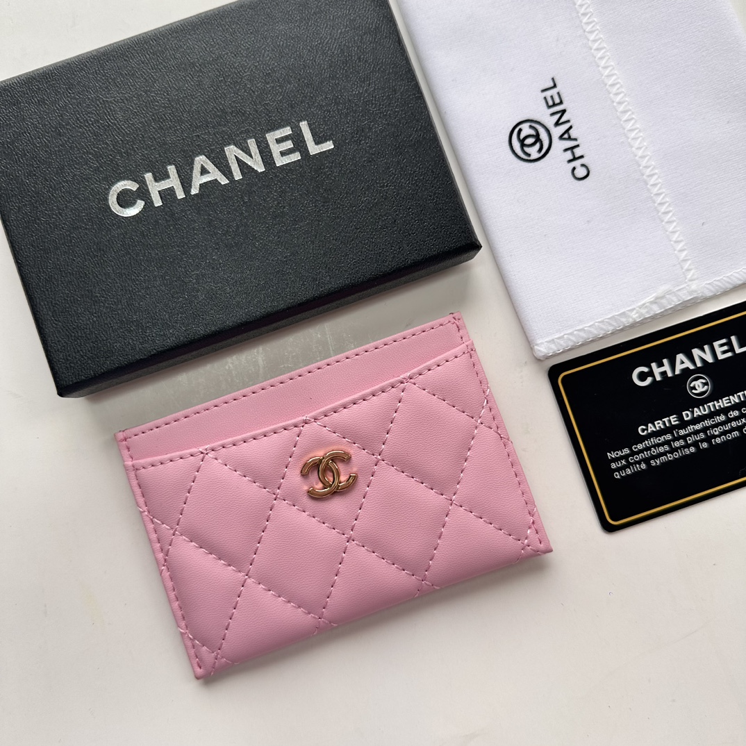 CC Inspired CLASSIC CARD HOLDER Grained Calfskin Pink Wallet - Gorchic - $37.99