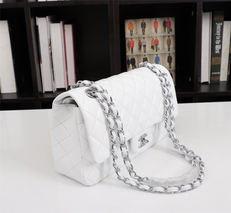 CC Inspired Classic Double Flap Bag White Sier Hardware - Bag - Gorchic - $122.99