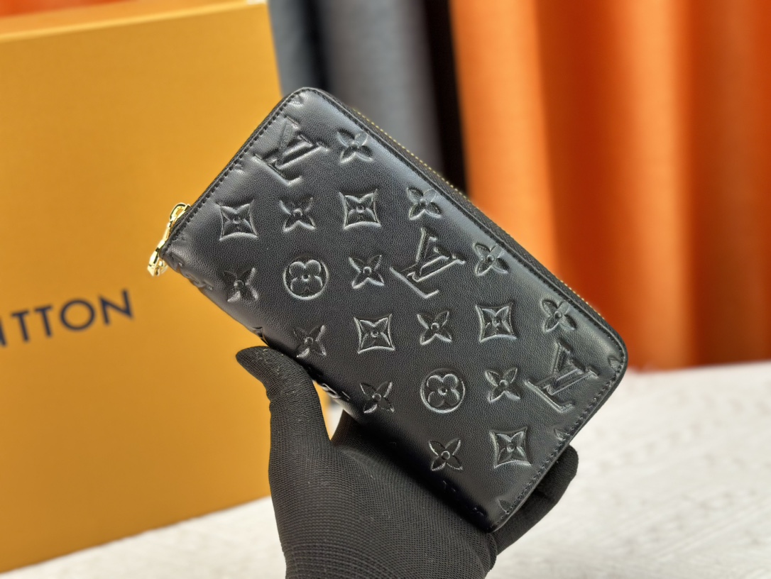Designer Monogram  Zippy Wallet Vertical Canvas Wallet-Black In Embossed Wallet - Gorchic - $52.99
