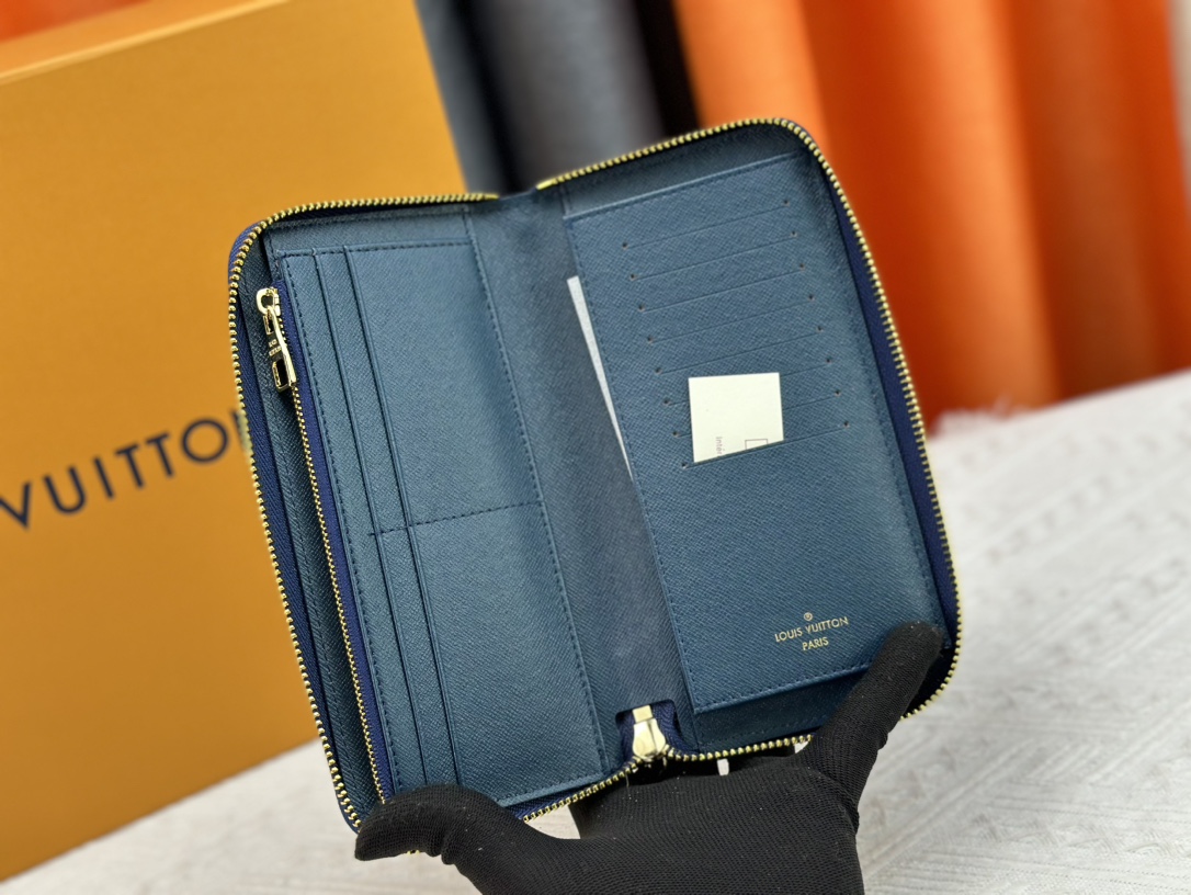 Designer Monogram  Zippy Wallet Vertical Canvas Wallet-Navy Blue Plaid  Wallet - Gorchic - $55.99