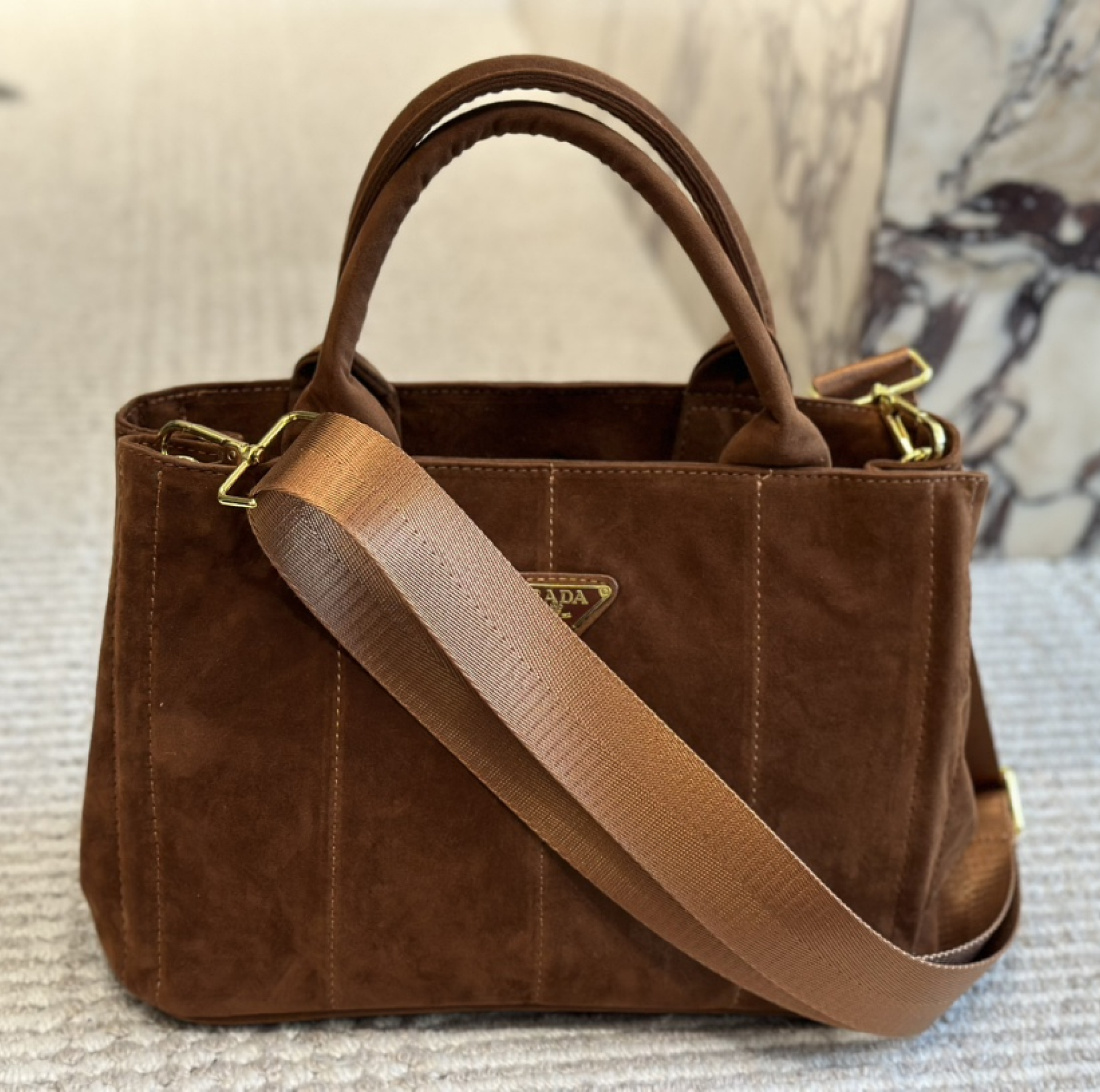 Saffiano texture Suede Triangle Label Classic Bag - Gorchic - $134.99