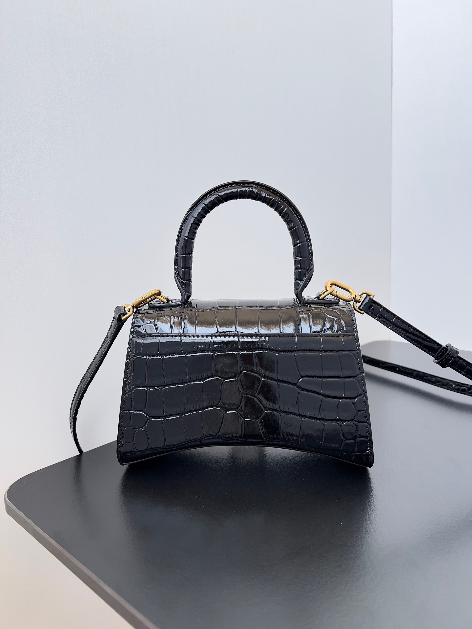 Hourglass iconic WOMEN'S HOURGLASS SMALL HANDBAG CROCODILE EMBOSSED IN BLACK - Bag - Gorchic - $215.99