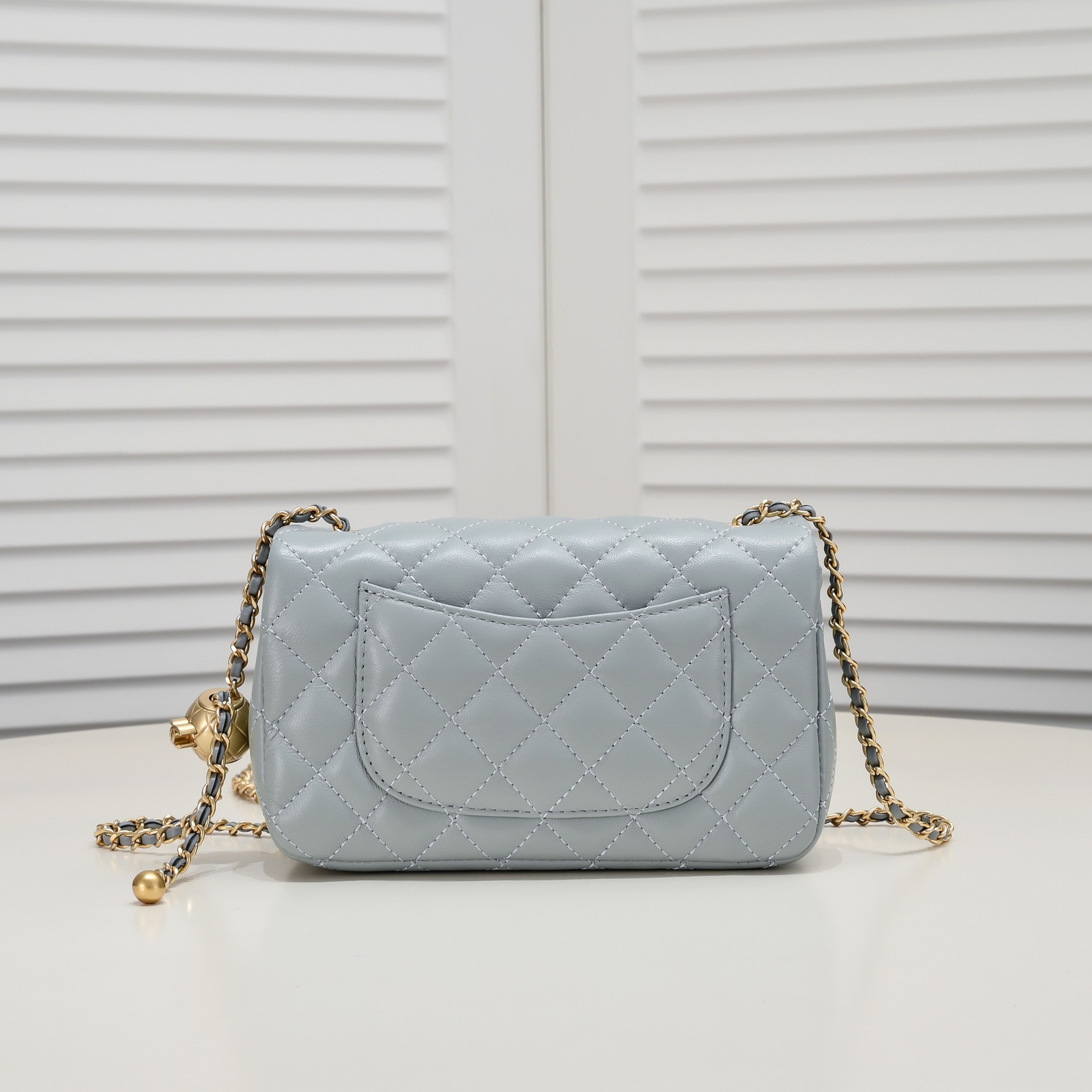 CC Inspired Classic Flag Bag Pearl Crush Mini Rectangular Flap Bag Light Blue Calfskin Antique Gold Hardware - Bag - Gorchic - $117.99