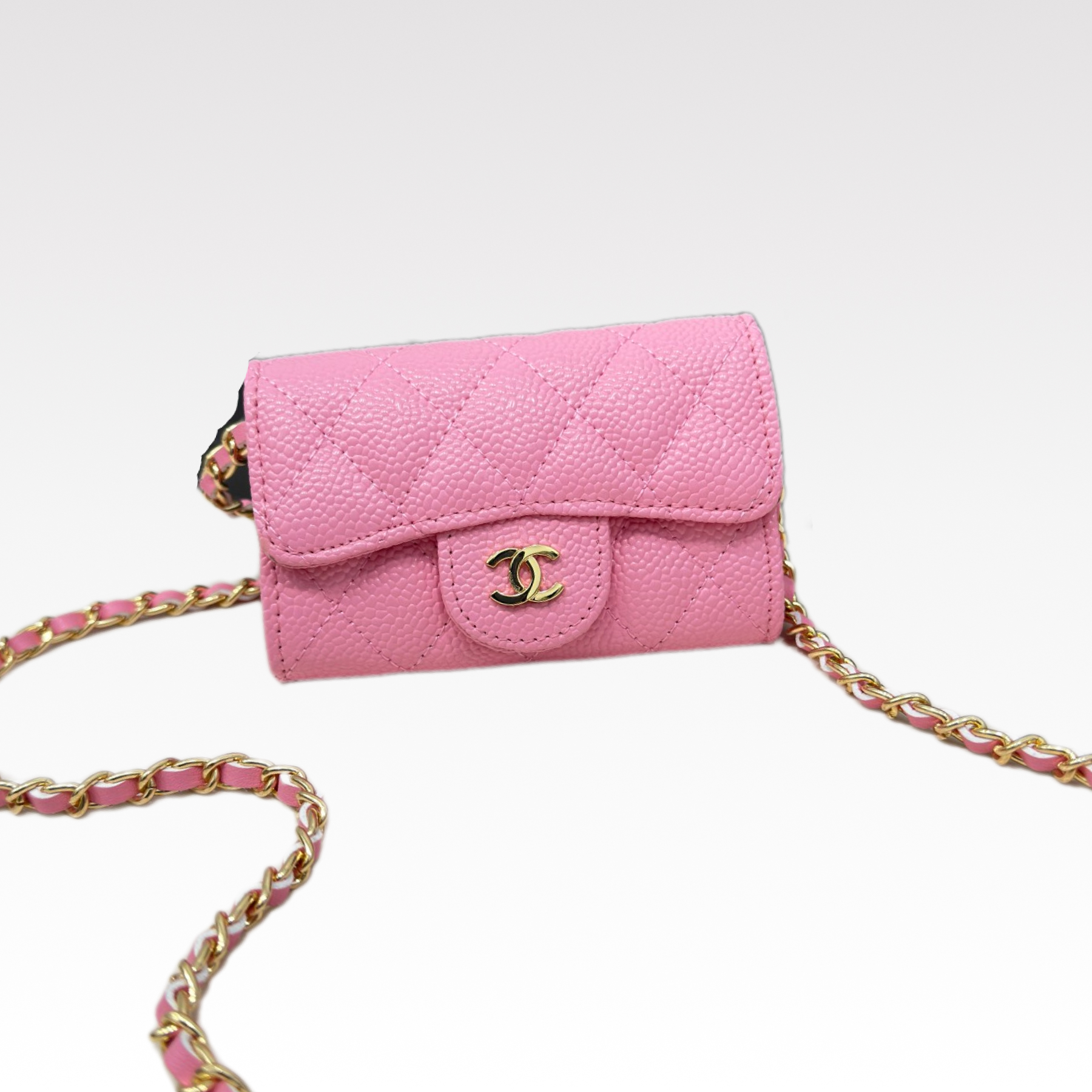 CC Inspired Pink Metallic Calfskin Quilted Flap Chain Waist Bag - Gorchic - $83.99