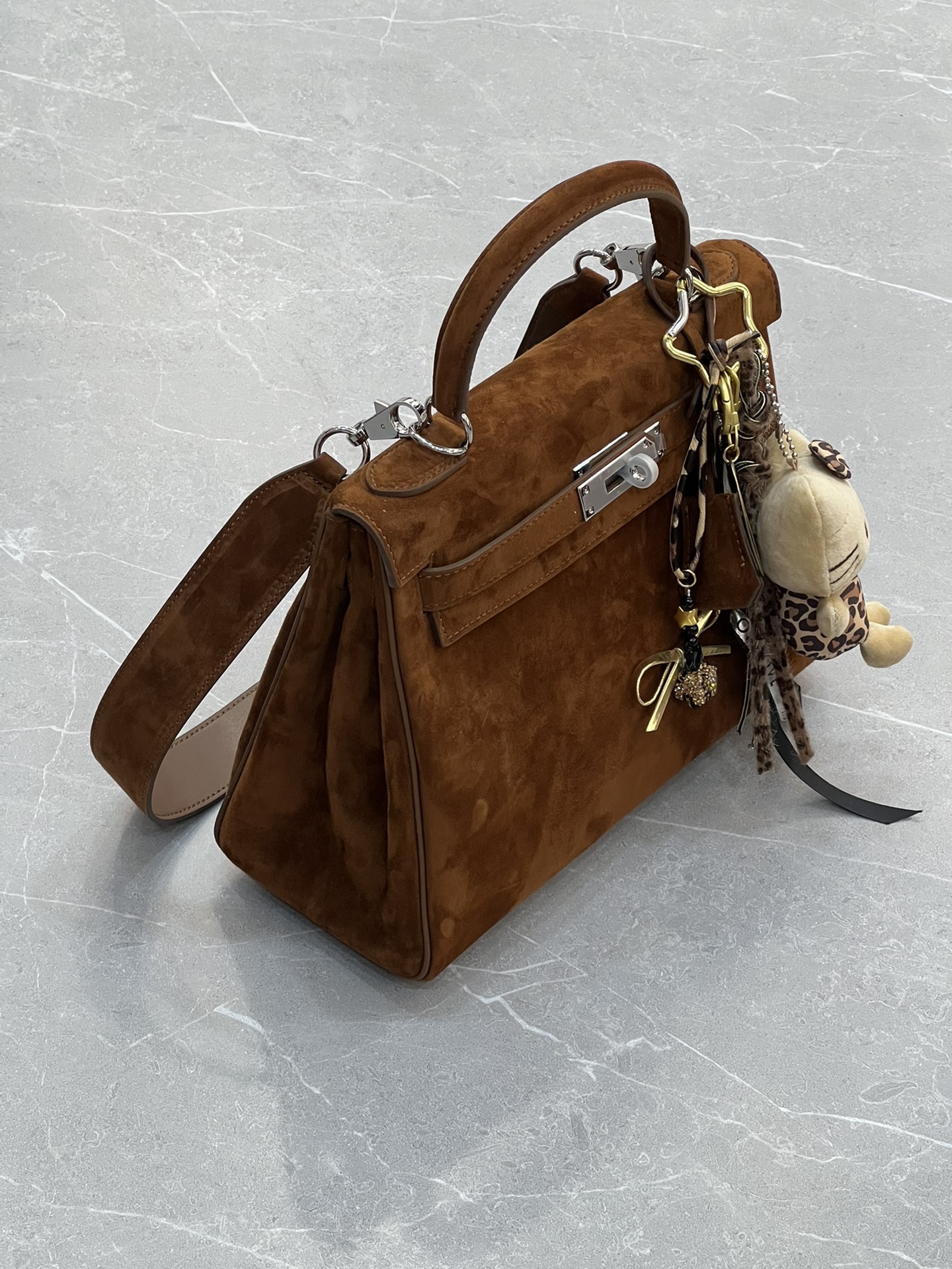H-Inspired Kelly Haze Dark Brown Suede (On Key Chain) - Handbags - Gorchic - $230.99