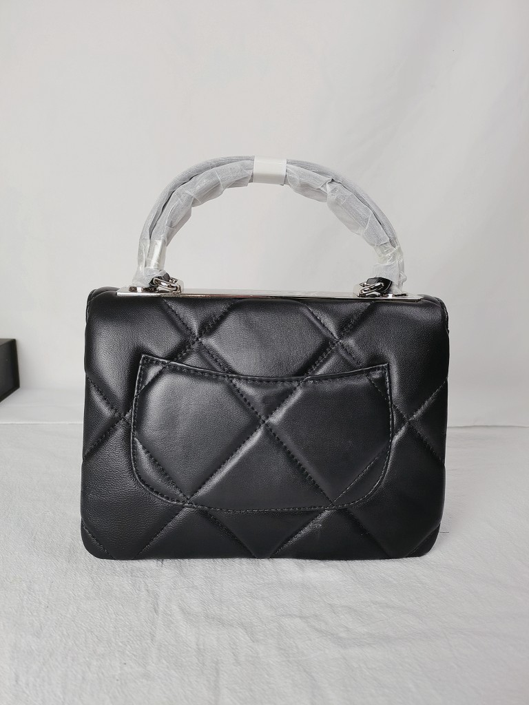 CC Inspired Top Handle Flap Bag Lambskin - Black - Gorchic - $140.99