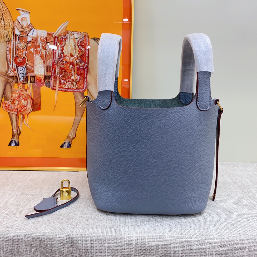 H-Inspired Clemence Picotin Lock Bag Golden Hardware -Haze Blue Bag - Gorchic - $146.99