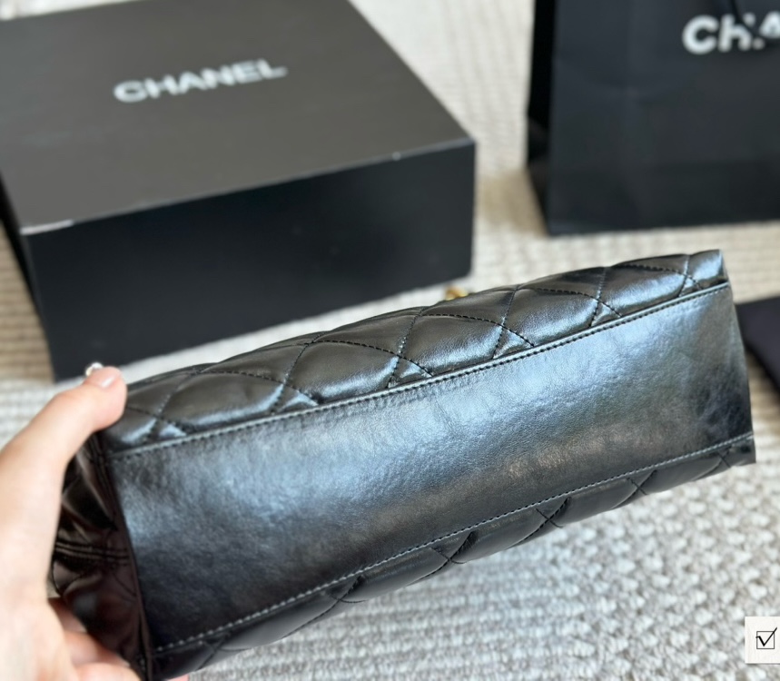 CC Inspired 24A hobo Bag Shiny Calfskin & Gold-Tone Metal Black - Bag - Gorchic - $124.99