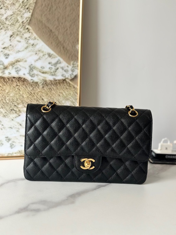 CC Inspired Classic Flag Bag Medium Classic Double Flap Bag Black Caviar Gold Hardware - Bag - Gorchic - $125.99