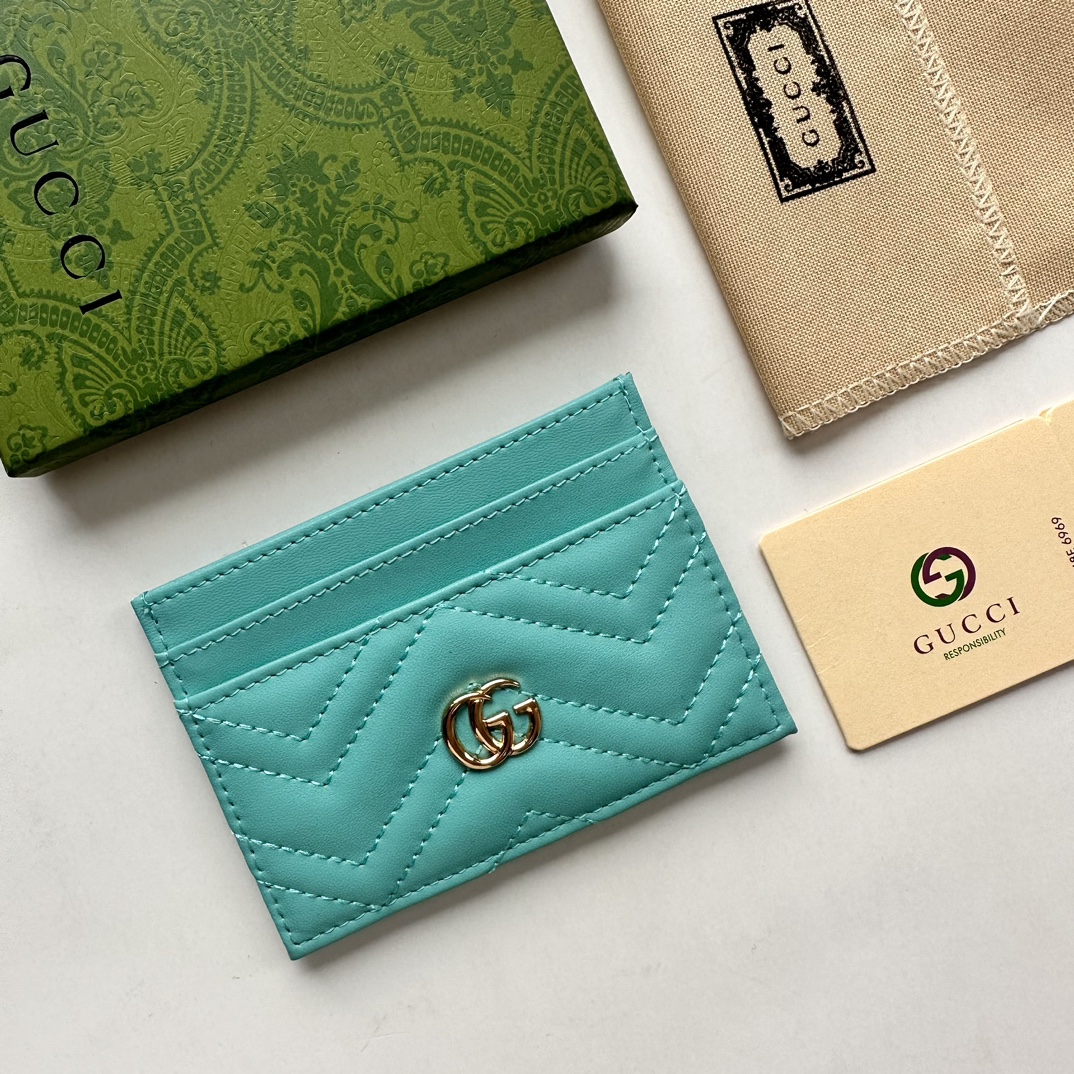 Double-G GG Marmont card case teal leather-wallet - Gorchic - $39.99