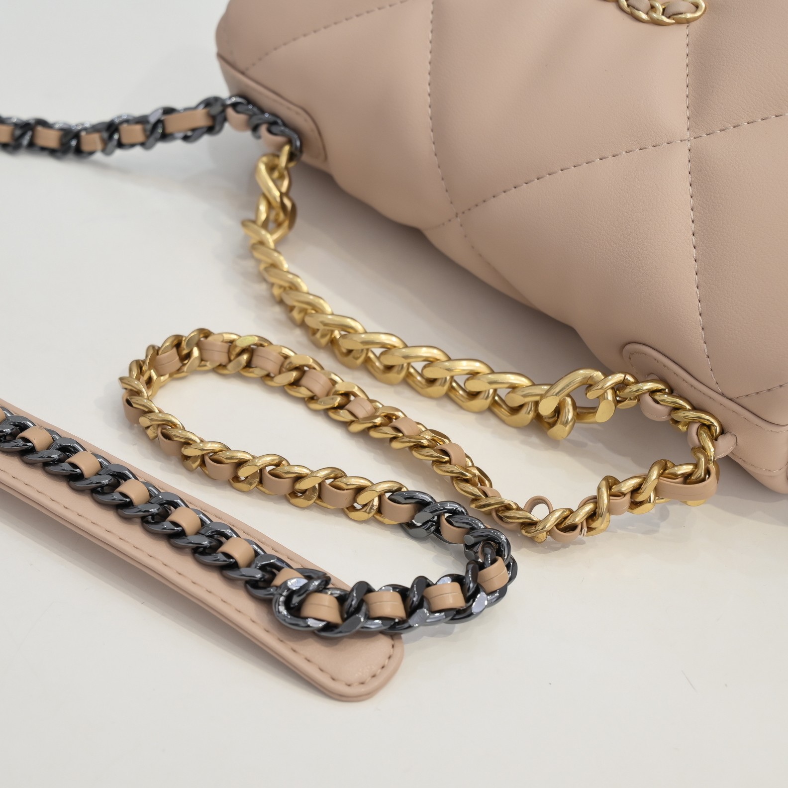 CC Inspired Calfskin Quilted CC Inspired 19 Flap Beige -Golden - Bag - Gorchic - $132.99